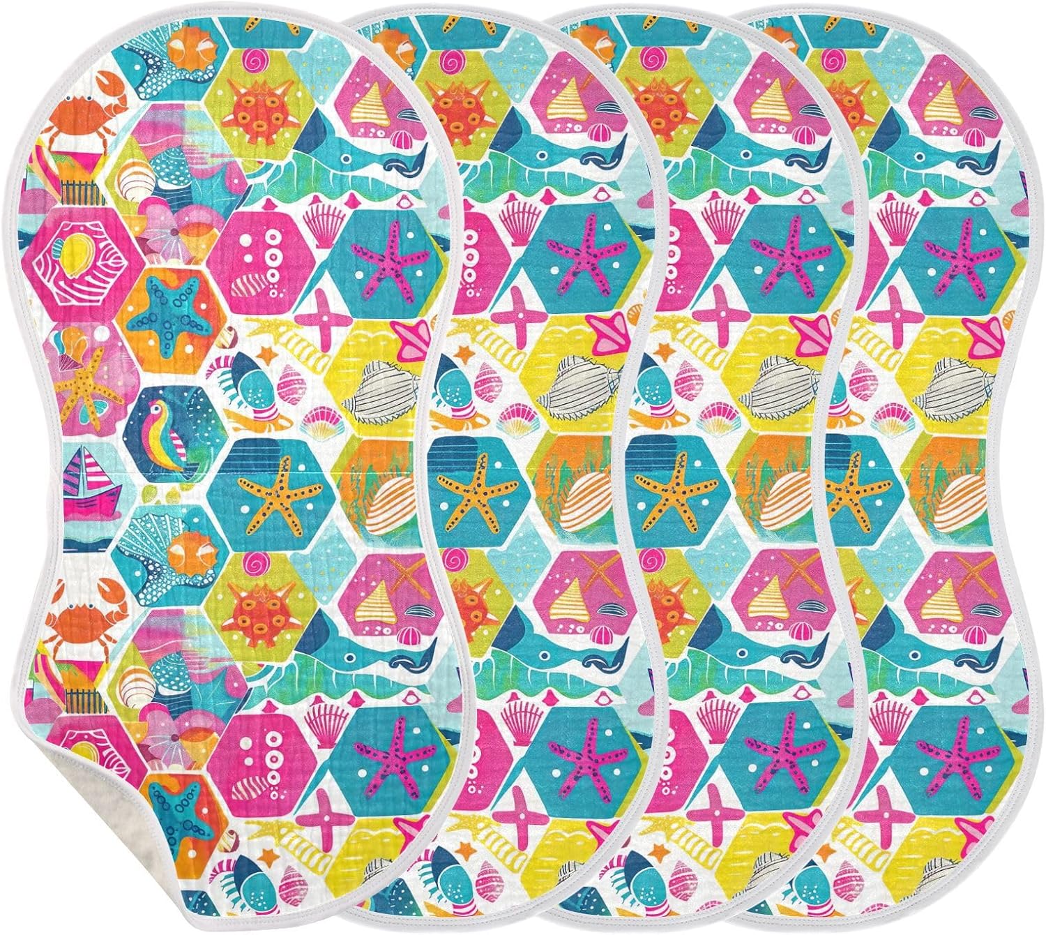 Geometric Benthic Organisms Muslin Baby Burp Cloths Feeding Cloths Face Towel Soft and Absorbent Bibs for Newborn Boys Girl- 4 Pack