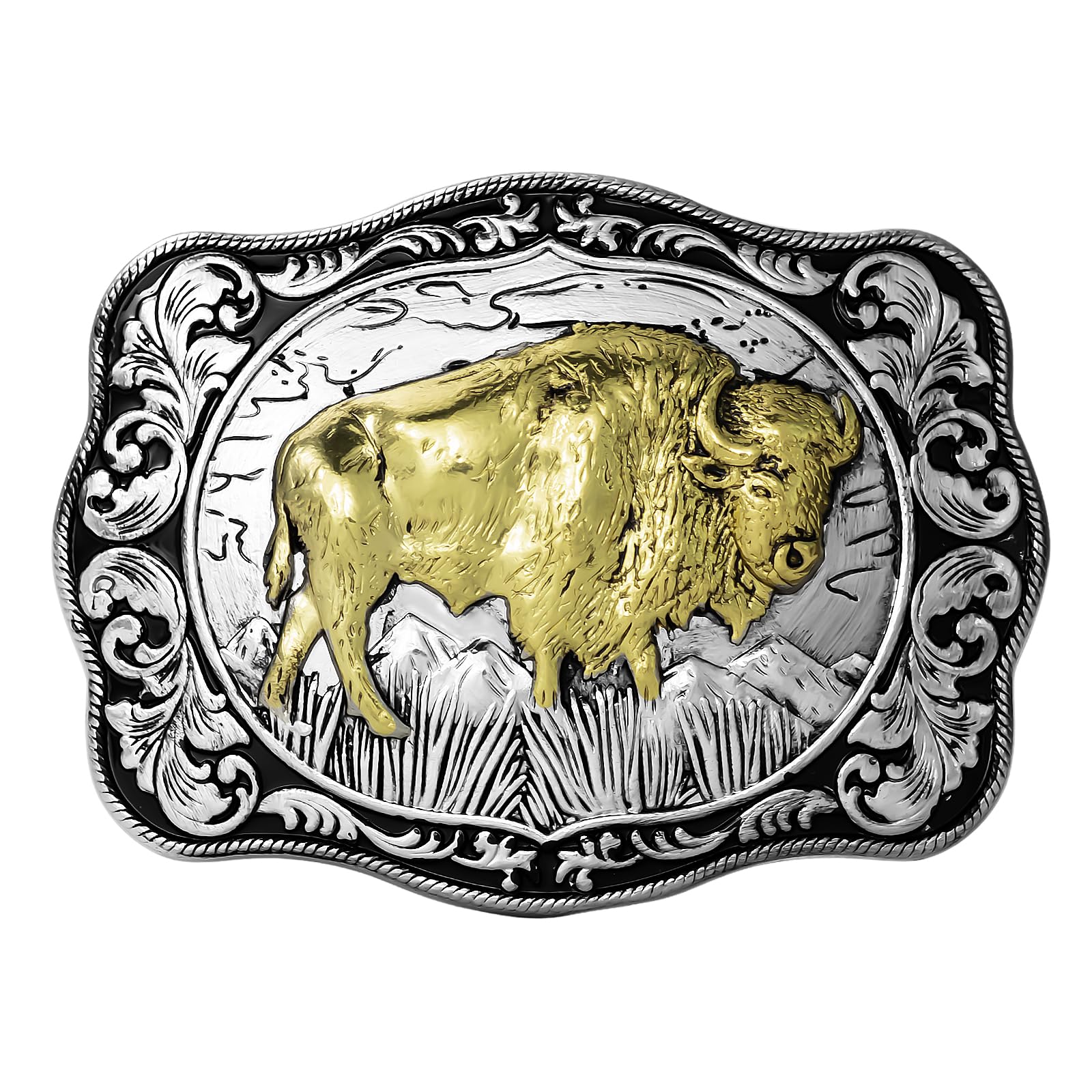 West style Bison Vintage Rectangle Buffalo Belt Buckle Scaloped Buckle