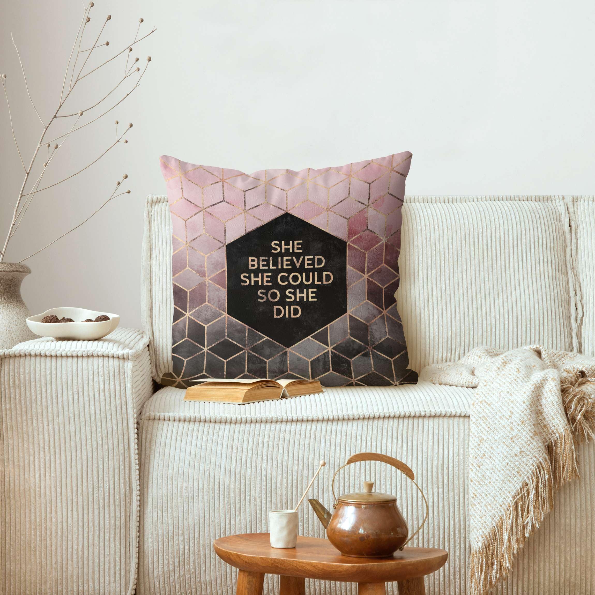 Dekokissen drinnen/Indoor waschbar Sprüche mit Füllung Zierkissen - Made in Germany - Geometrisch Bezug Gold Sofakissen Aquarell Abstrakt Indoor Sofa Bett 2057