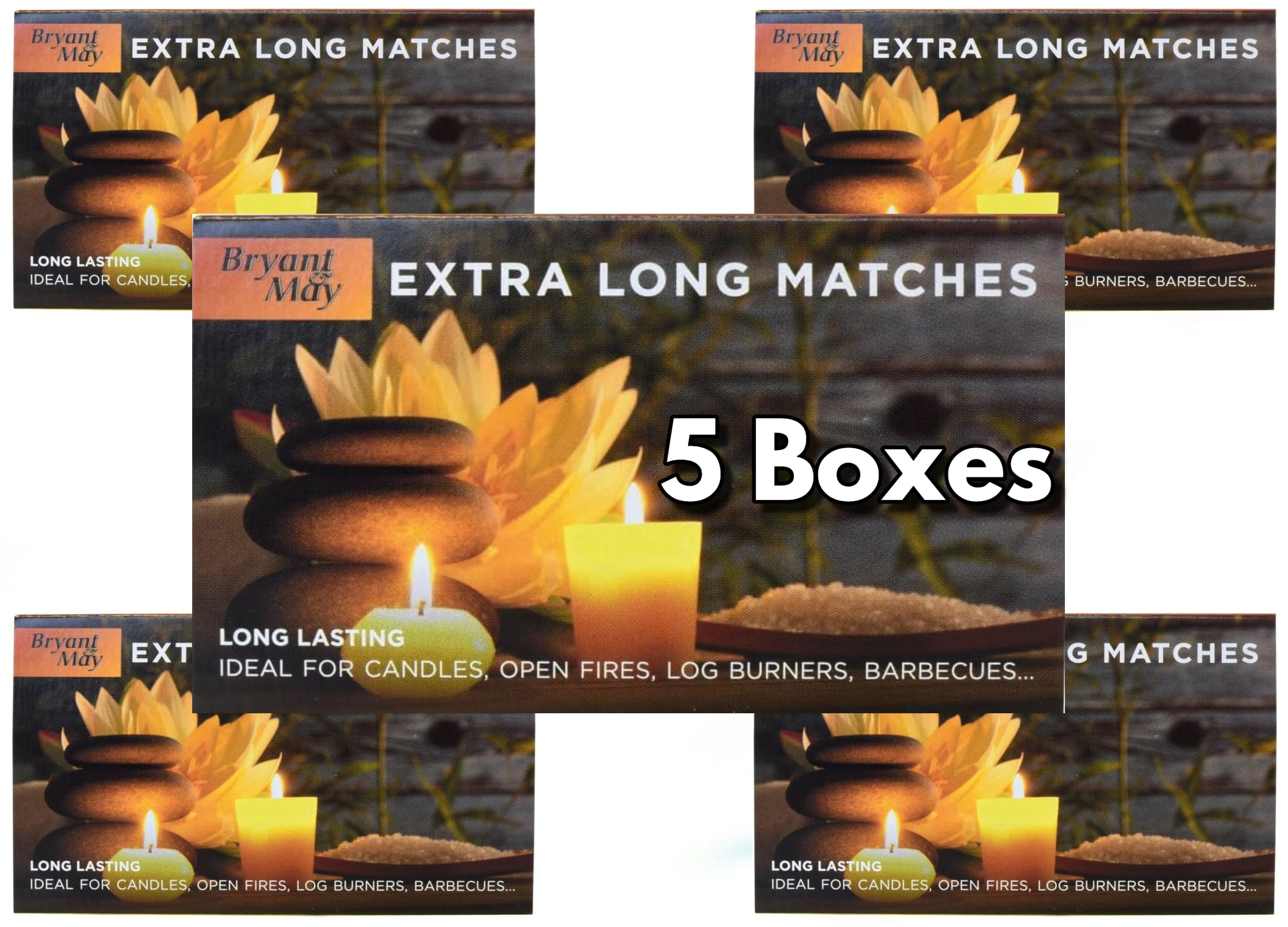 5 Boxes - Bryant & May Extra Long Safety Matches - Ideal for Candles, Open Fires, Log Burners & BBQ