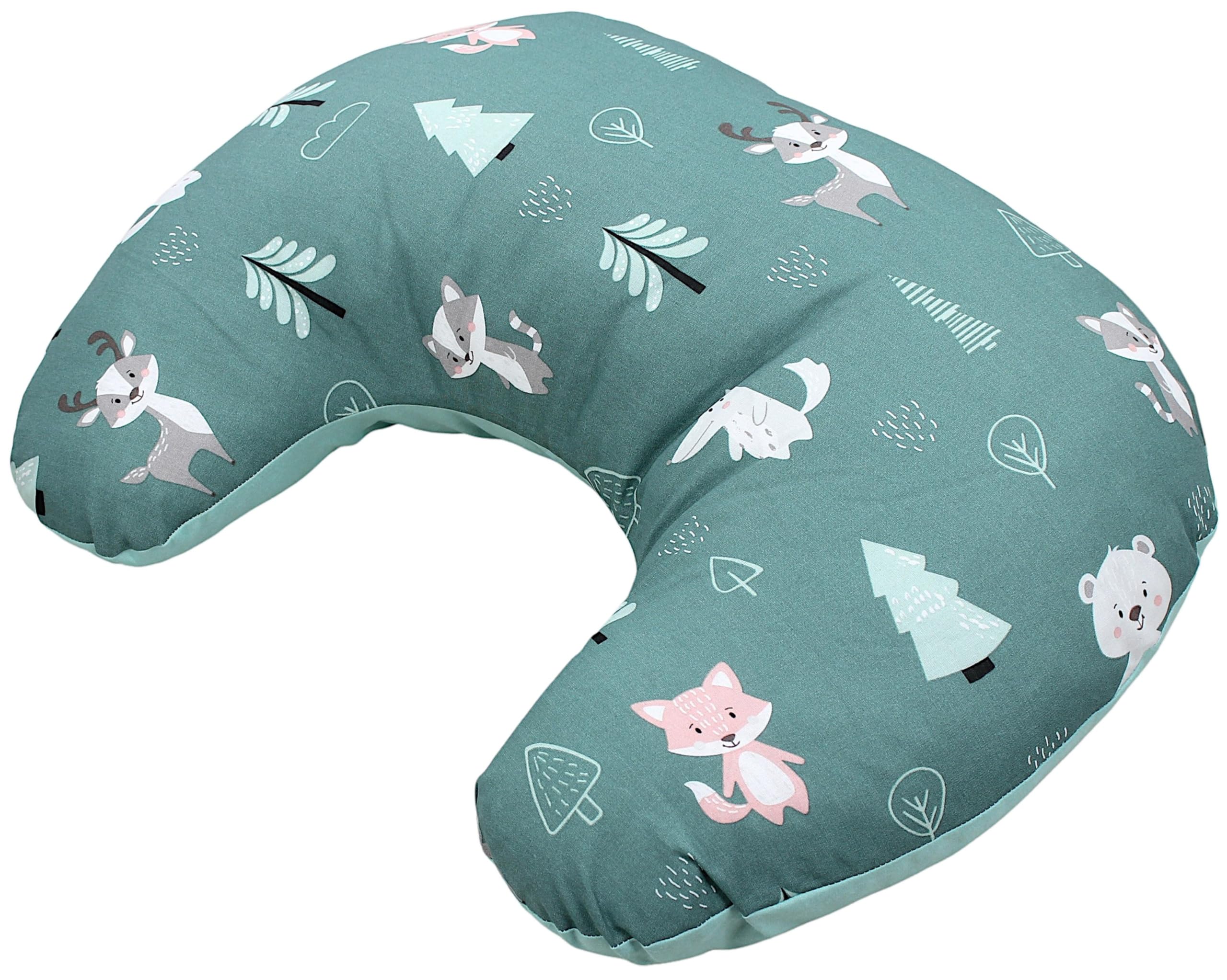 TupTam Baby Stillkissen Klein mit Baumwoll-Bezug, Farbe: Wald/Fuchs/REH/Igel/Bärchen/Grün/Mint