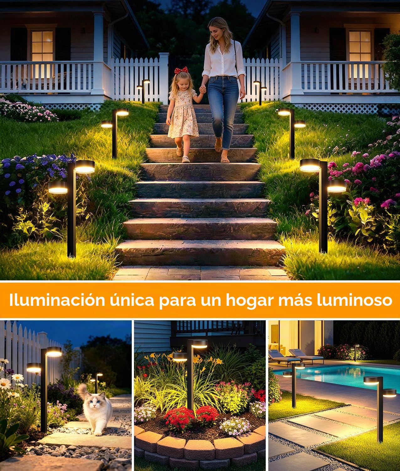 GEARLITE Pack de 4 lámparas solares para exteriores con 2 en 1 | 24 Led, 1200 mAh, Auto On/Off, IP65 resistente al agua, luces solares para jardín, jardín, camino, césped, patio, balcón