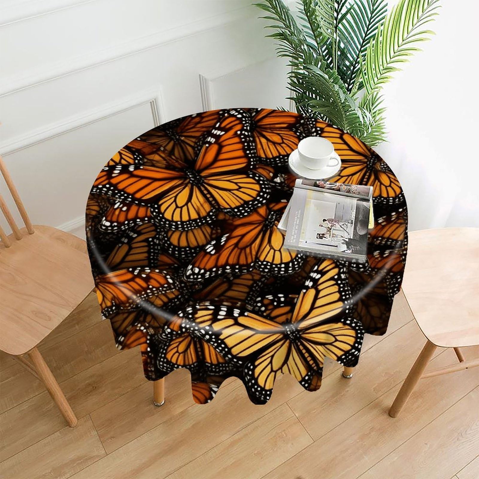 VstaDank Heaps of Orange Monarch Butterflies Tablecloth Easy to Clean Polyester Round Table Cover Washable Round Table Cloth Wrinkle-Free Circle Decoration Tablecloth for Kitchen Dining Room 60"