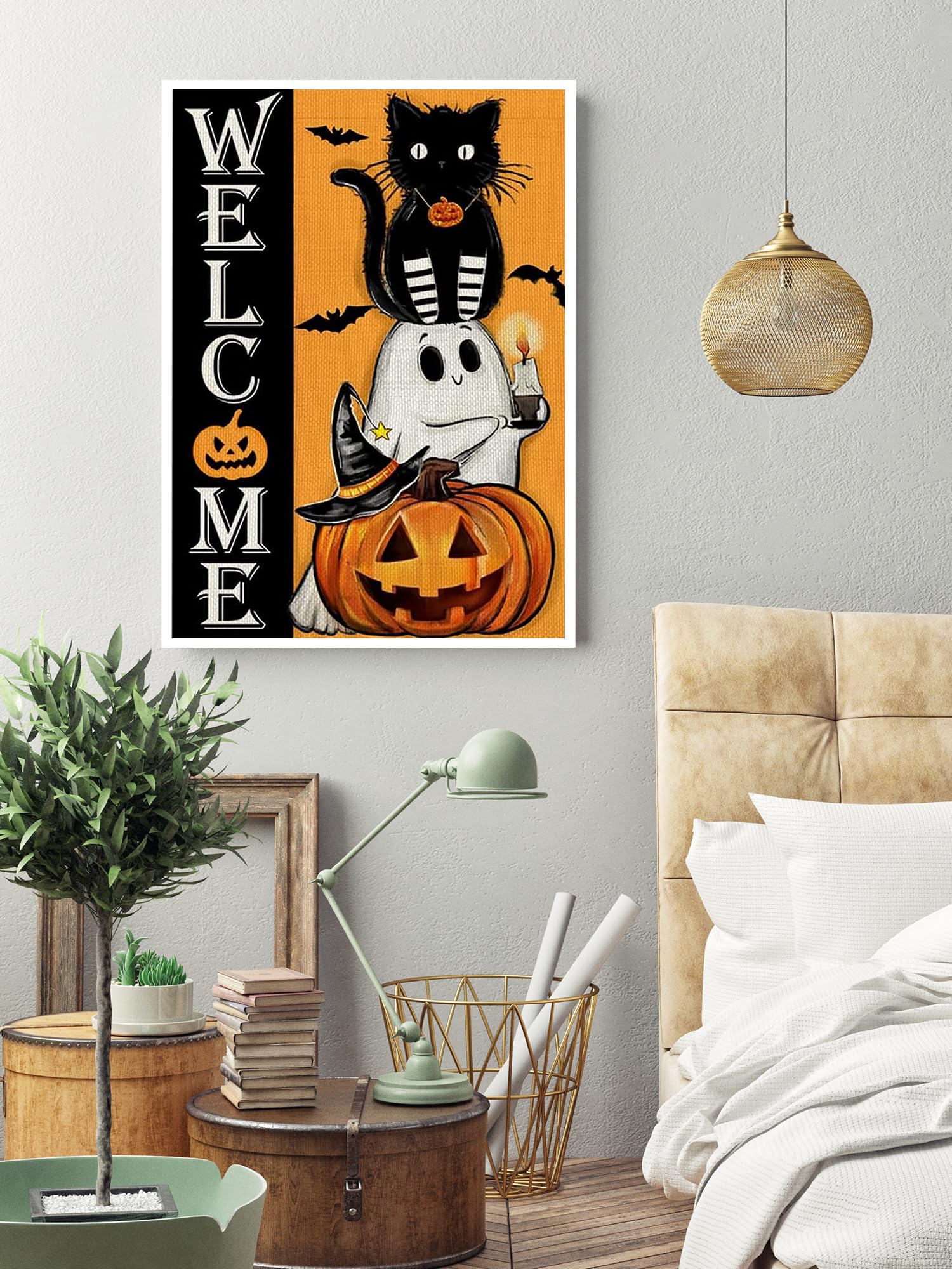 KINPLUB Zestawy do malowania diamentami na Halloween dla dorosłych, kot, duch, dynia, diamentowe zestawy artystyczne 5D dla początkujących, DIY, pełne okrągłe wiertła do malowania diamentami, kropki