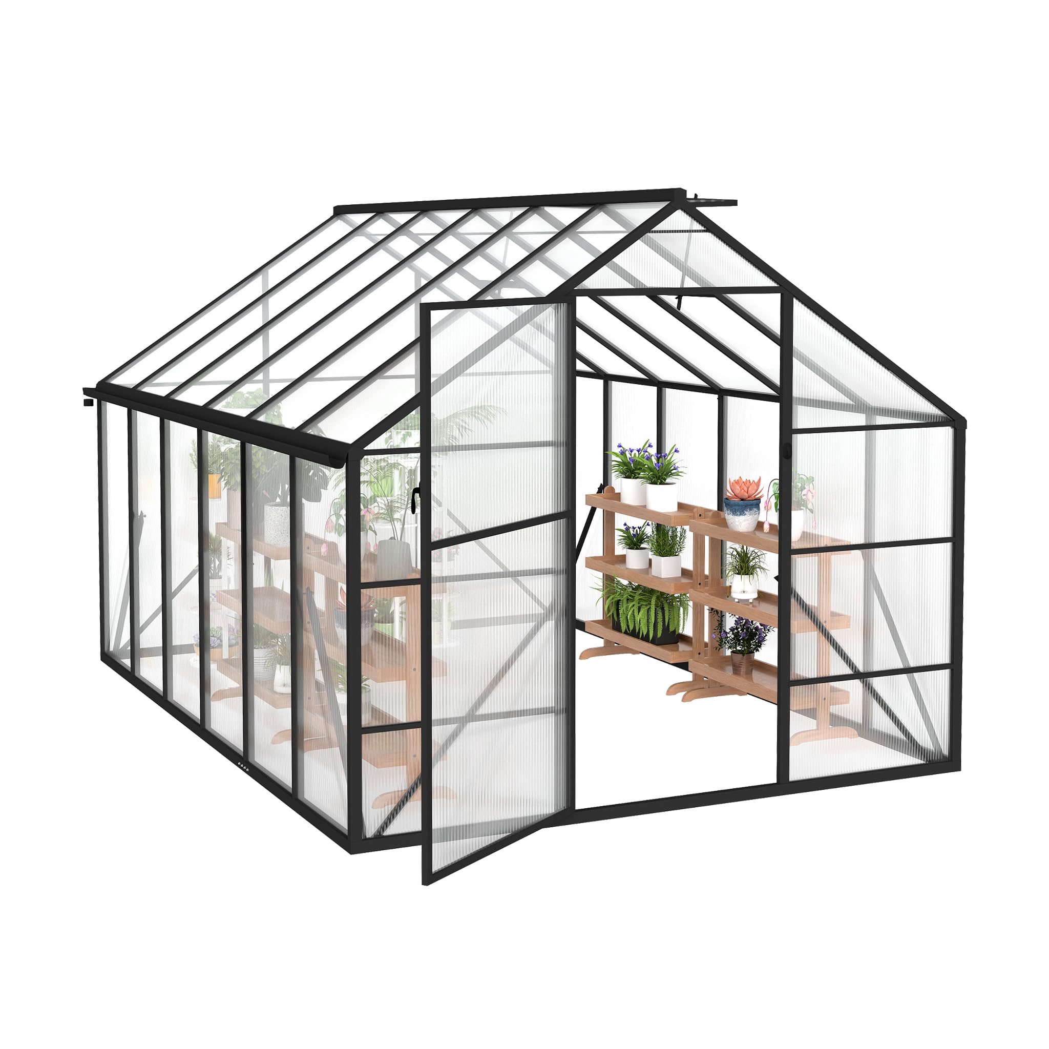 NAIZY, serra da giardino 380x250x205 cm con ancoraggio a terra e pellicola di base da 6 cm, serra in policarbonato da 580 g e 4 mm con struttura in alluminio, serra per pomodori e coltivazione
