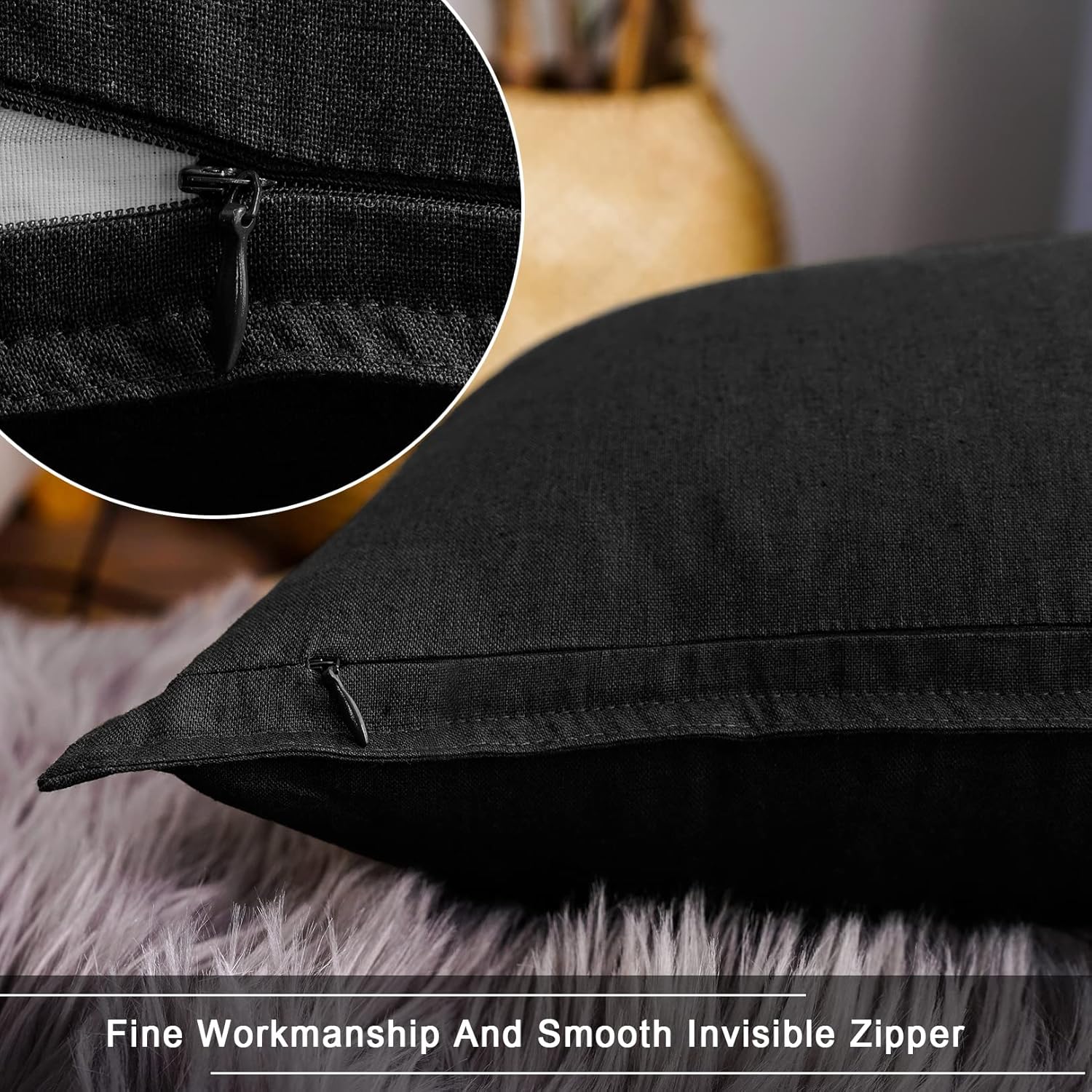 Jeanerlor Cotton Linen Decorative 12"x20" Lumbar Throw Pillow Case Cushion Cover with Twin Needles Stitch on Edge,for Wedding/Party/Gift/Car (30 x 50cm), Black - Image 3