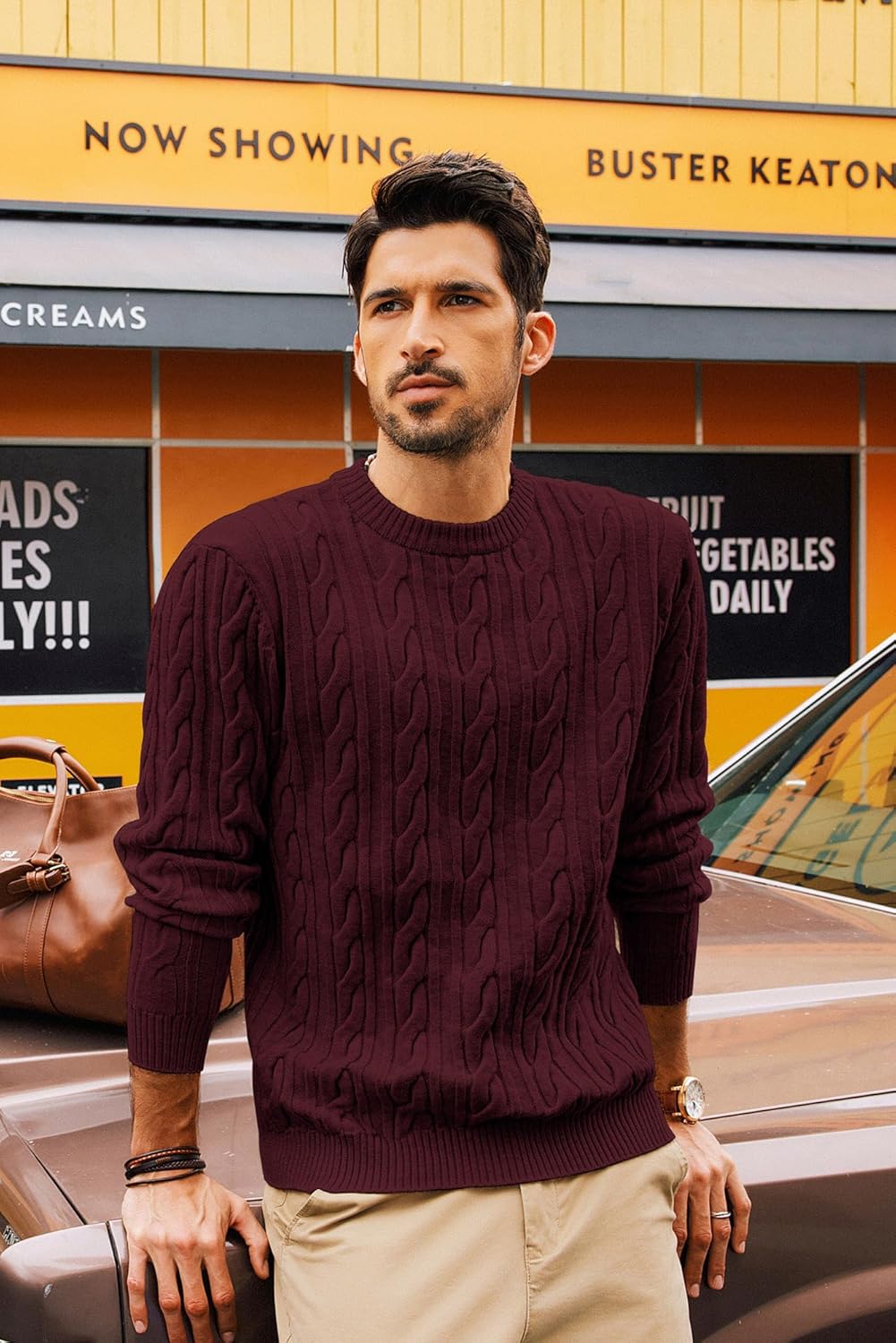 PJ PAUL JONES Mens Sweater Crewneck Cable Knit Pullover Sweater Casual Twist Textured Sweaters - Image 6