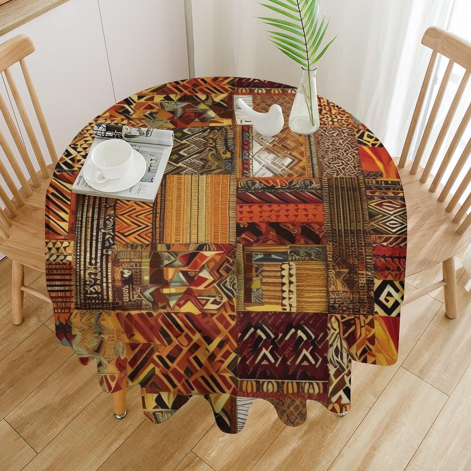 Nappe ronde 152 cm imperméable en patchwork africain pour table de salle à manger