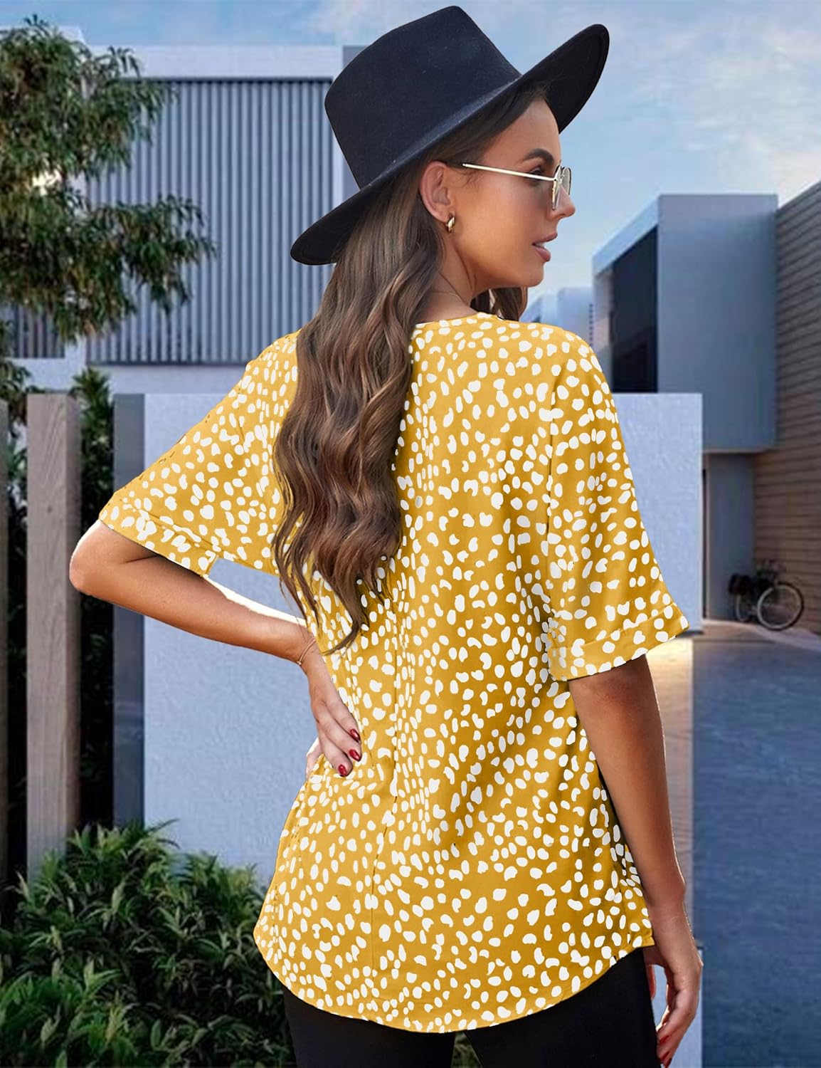 Short Sleeve Blouses for Women Leopard Print Summer Top Dressy Casual Business 3/4 Sleeve Cold Shoulder Chiffon Shirts - Image 5