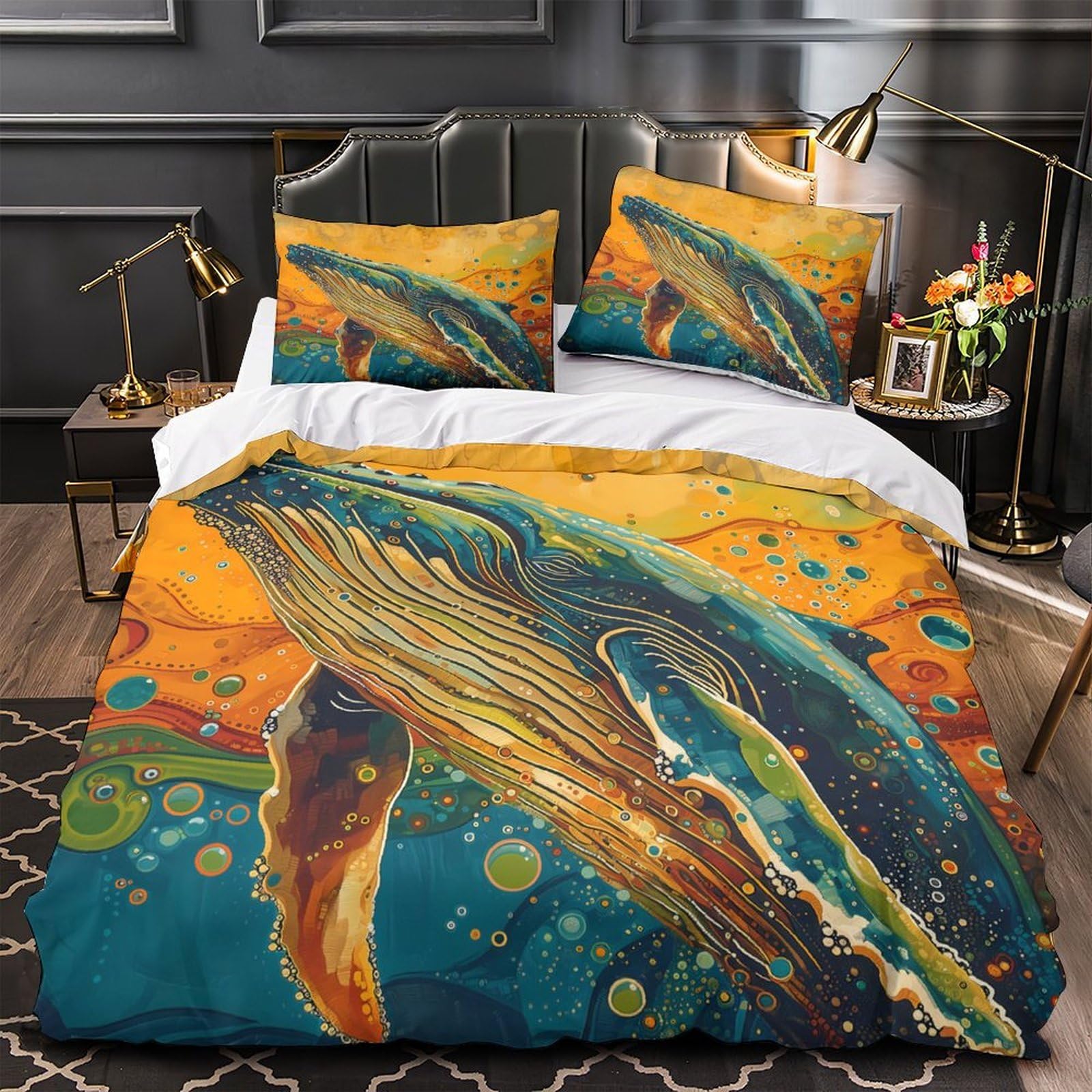 Housse de couette baleine hypoallergénique avec fermeture éclair pour lit simple ado