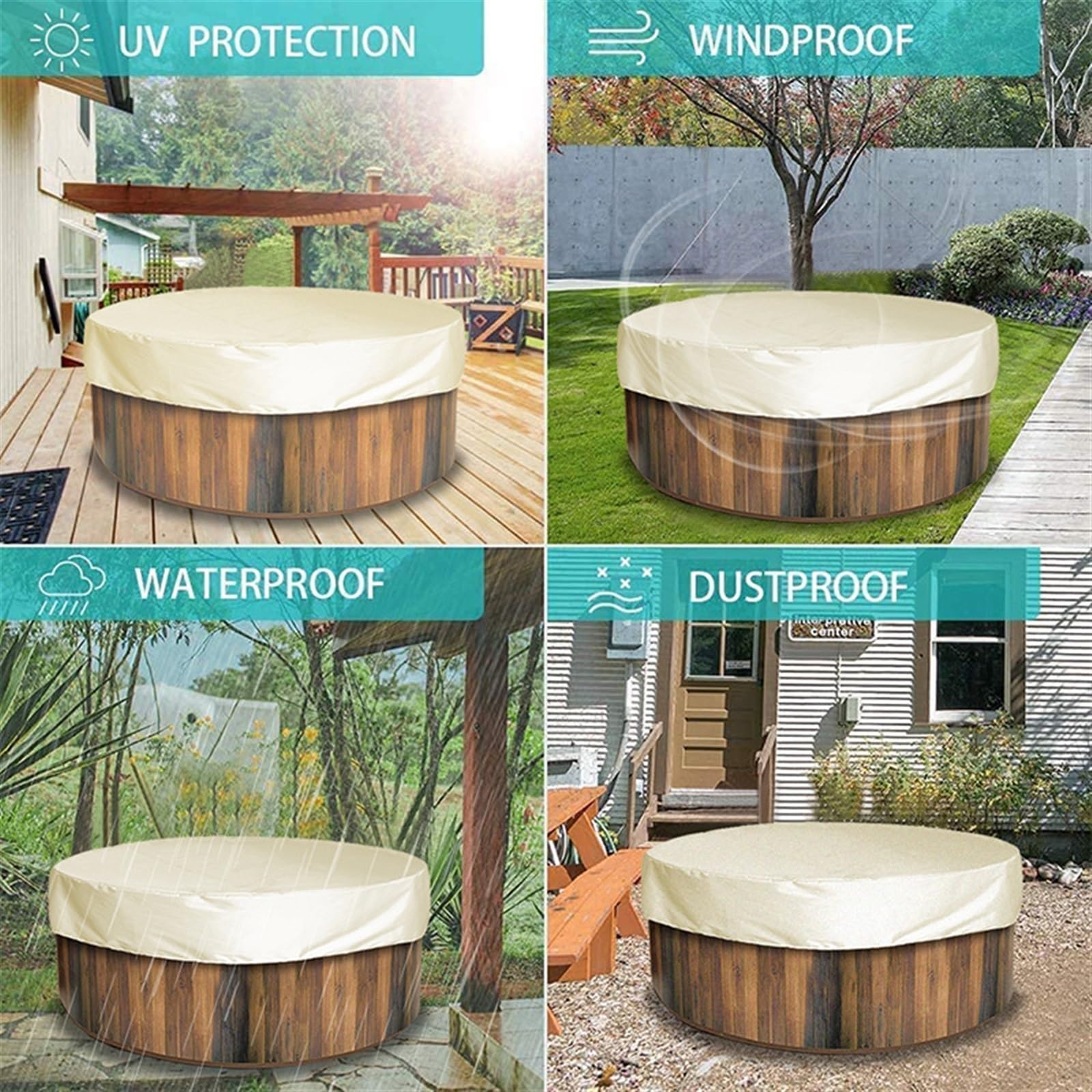 Cubierta Redonda para Tanque De Almacenamiento, Resistente Al Agua, para Piscina, para Uso Intensivo, para Bañera De Hidromasaje Al Aire Libre(Beige,190 * 90cm)