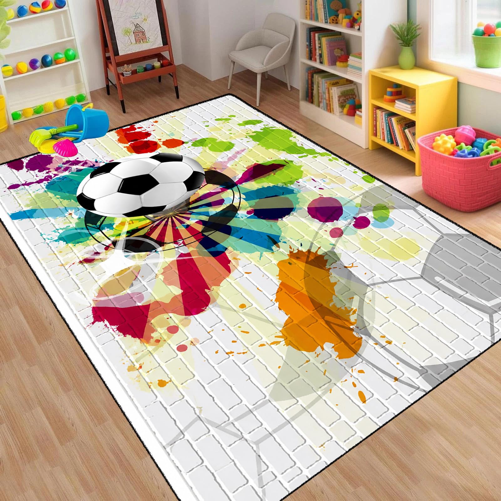 MUOUCTE Football Area Carpets Colourful Splatter Sports Rug180x260cm