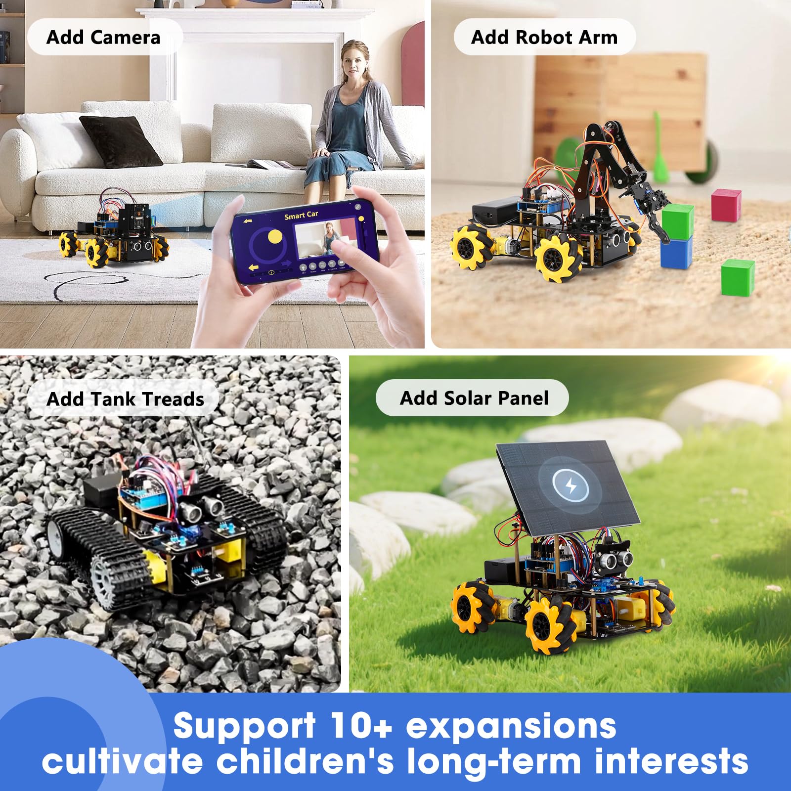 ACEBOTT ESP32 Smart Tank Solar Robot Car, 4WD movimento omnidirezionale auto telecomando compatibile con Arduino IDE, progetto di programmazione elettronica/kit di codifica scientifica STEM per