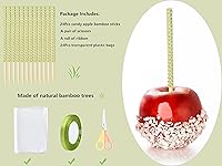 Vista 2 de Kit de 24 palitos de caramelo y manzana, palitos brillantes para tartas, bolsas con tijeras y cinta para recuerdos de fiesta, Halloween, Navidad