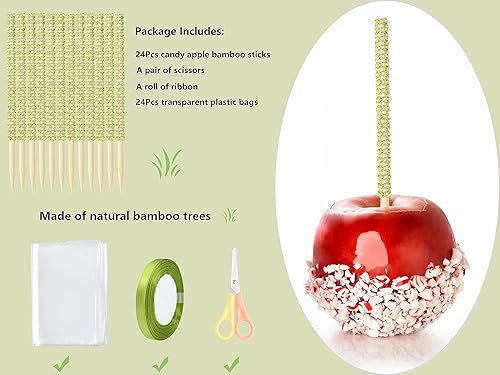 Miniatura 2 de Kit de 24 palitos de caramelo y manzana, palitos brillantes para tartas, bolsas con tijeras y cinta para recuerdos de fiesta, Halloween, Navidad