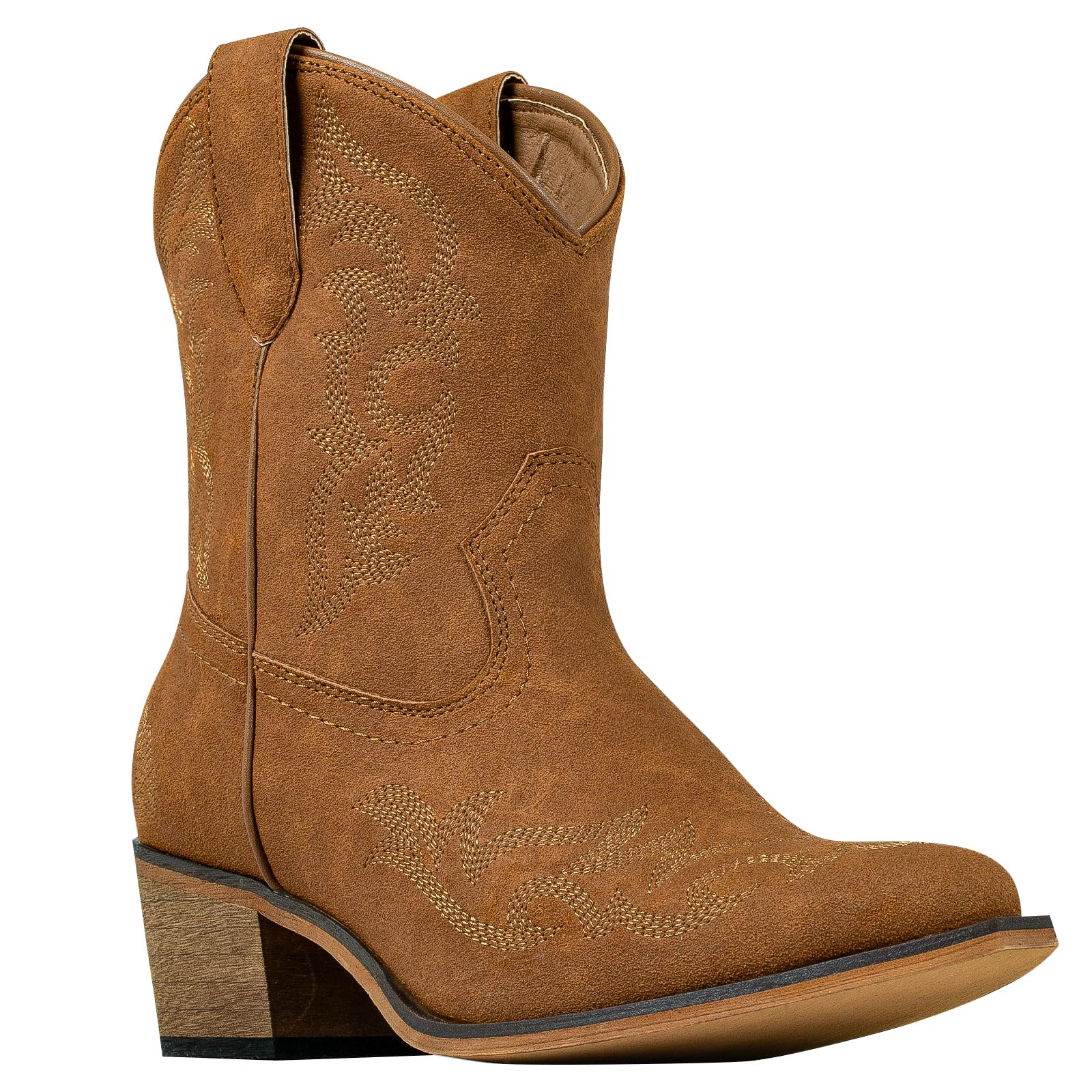 Js o l e Womens Embroidery Snip Toe Western Cowboy Cowgirl Boots Low Heel Ankle Short