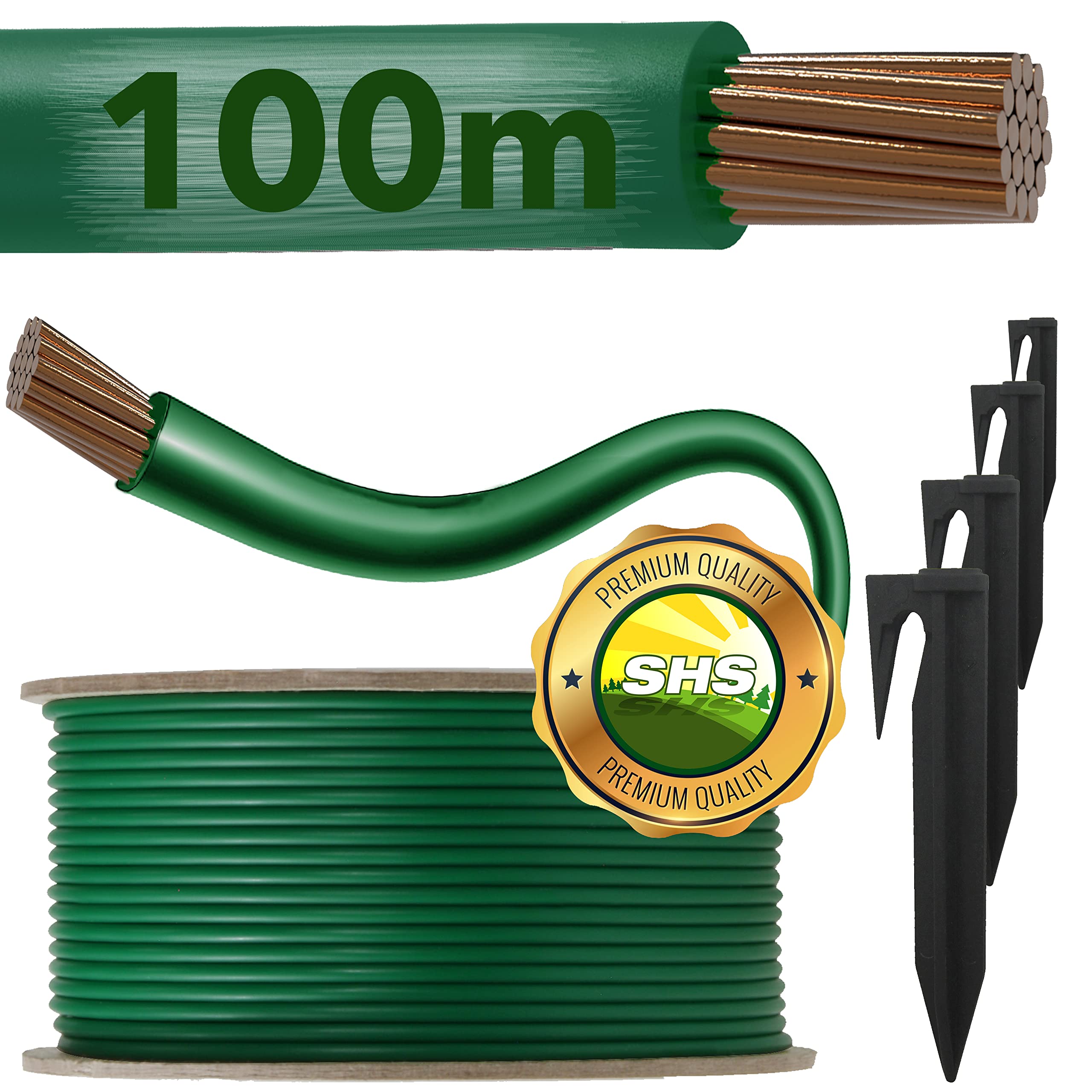 Kabel ograniczający 100 m + 300 szpikulców do wbijania w ziemię do kosiarki automatycznej, zestaw akcesoriów, drut ograniczający do kabli wyszukiwania – kompatybilny z