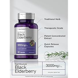 Horbach Black Elderberry | 3000mg Capsules | 180 Count | Non-GMO, Gluten Free | Sambucus Extract Supplement