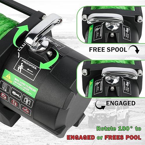 Miniatura 12 de Winch - Cabrestante eléctrico de 13000 libras, cabrestante de cuerda sintética de 12 V, cabrestante de campo áspero con cable Hawse Fairlead, mango