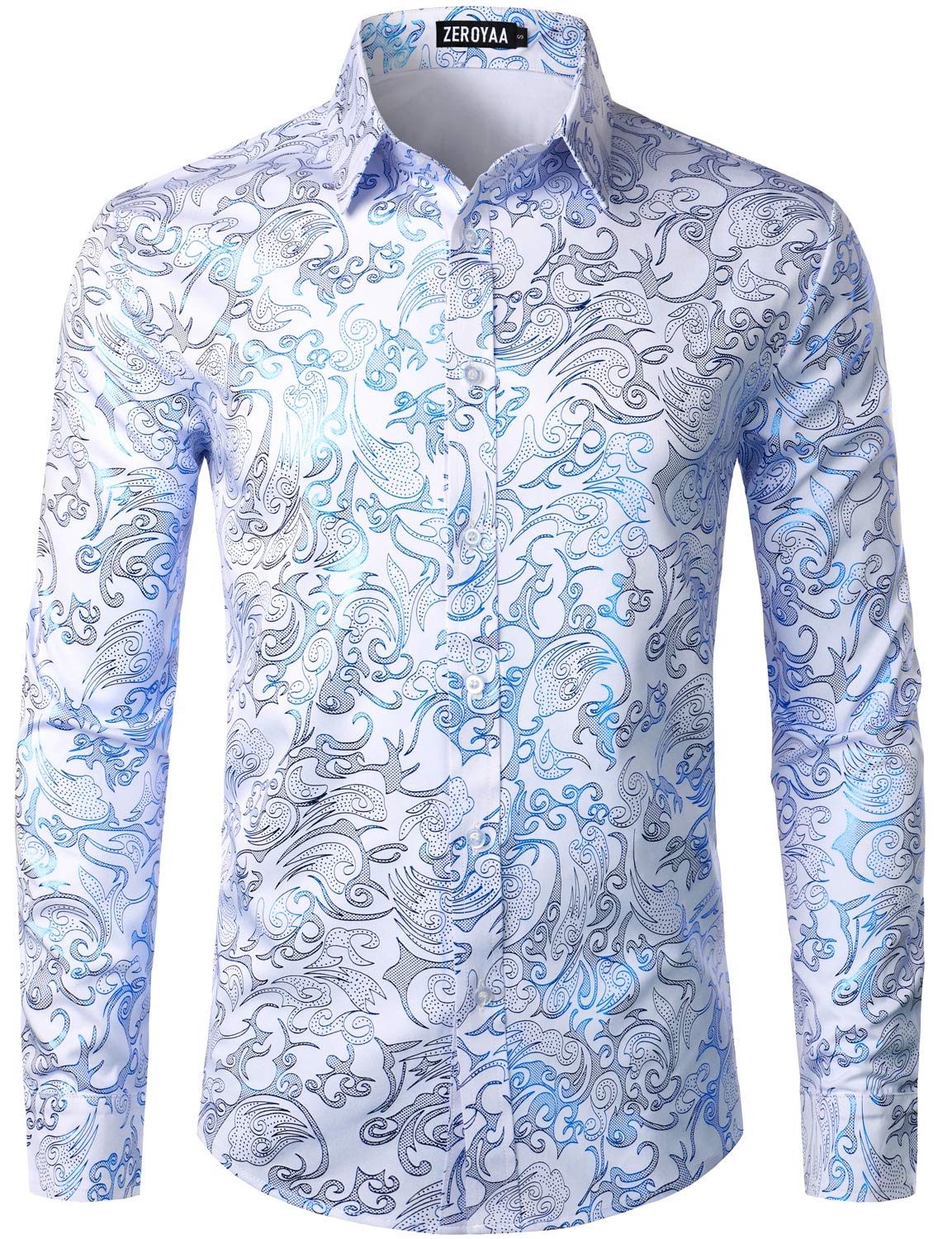 ZEROYAA Men's Luxury Gold Prom Design Slim Fit Long Sleeve Button up Party Dress Shirts