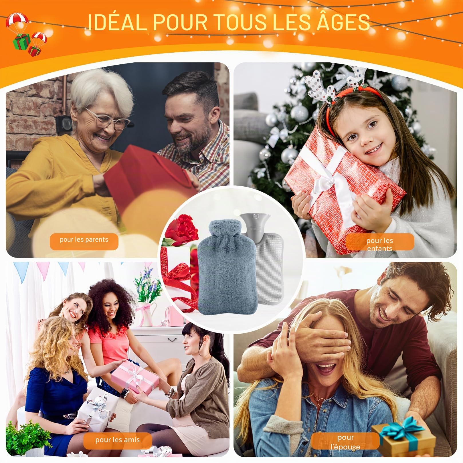 Bouillotte Eau Chaude 2L, Bouillotte Douce avec Housse en Peluche, Soulage la Douleur - Enfant et Adulte, Antifuite en Caoutchouc, Amovible