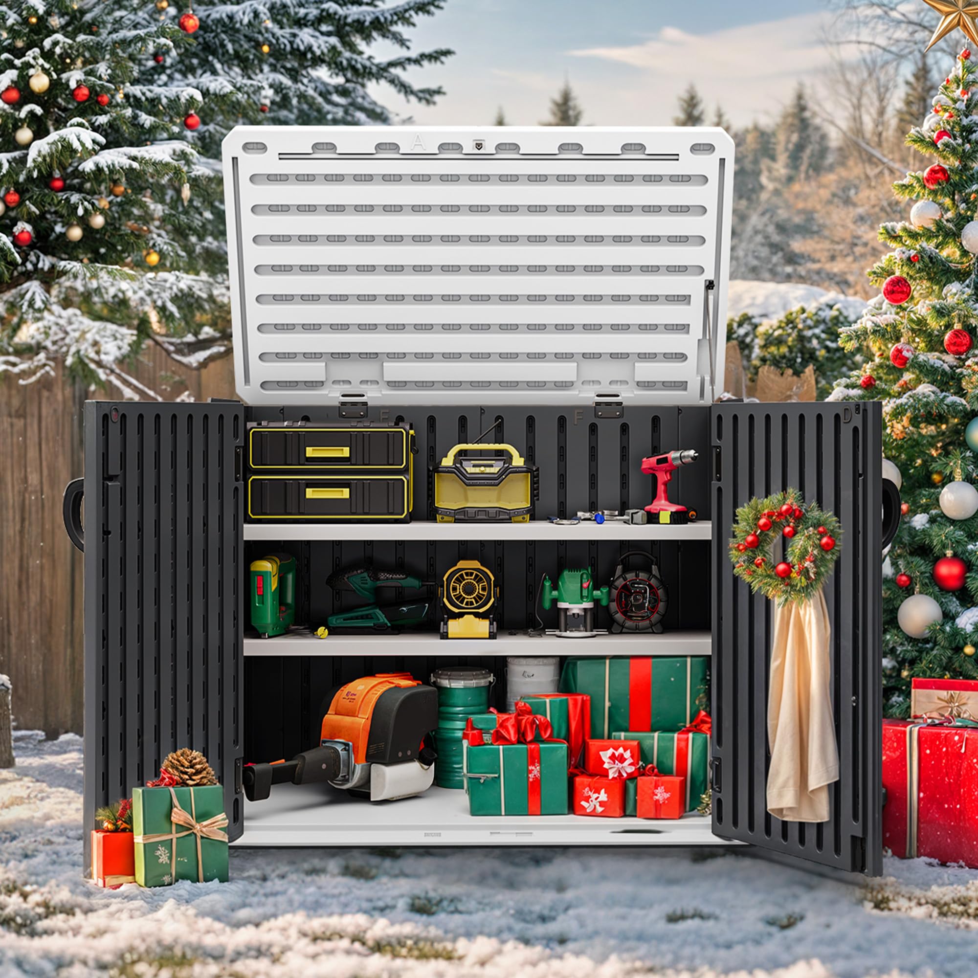 YITAHOME Outdoor Resin Storage Sheds with X-Shaped Lockable Door, 39 in Height Lockable Waterproof Horizontal Shed w/o Shelf, Easy to Assemble Shed Storage for Garden Tools, Dark Gray