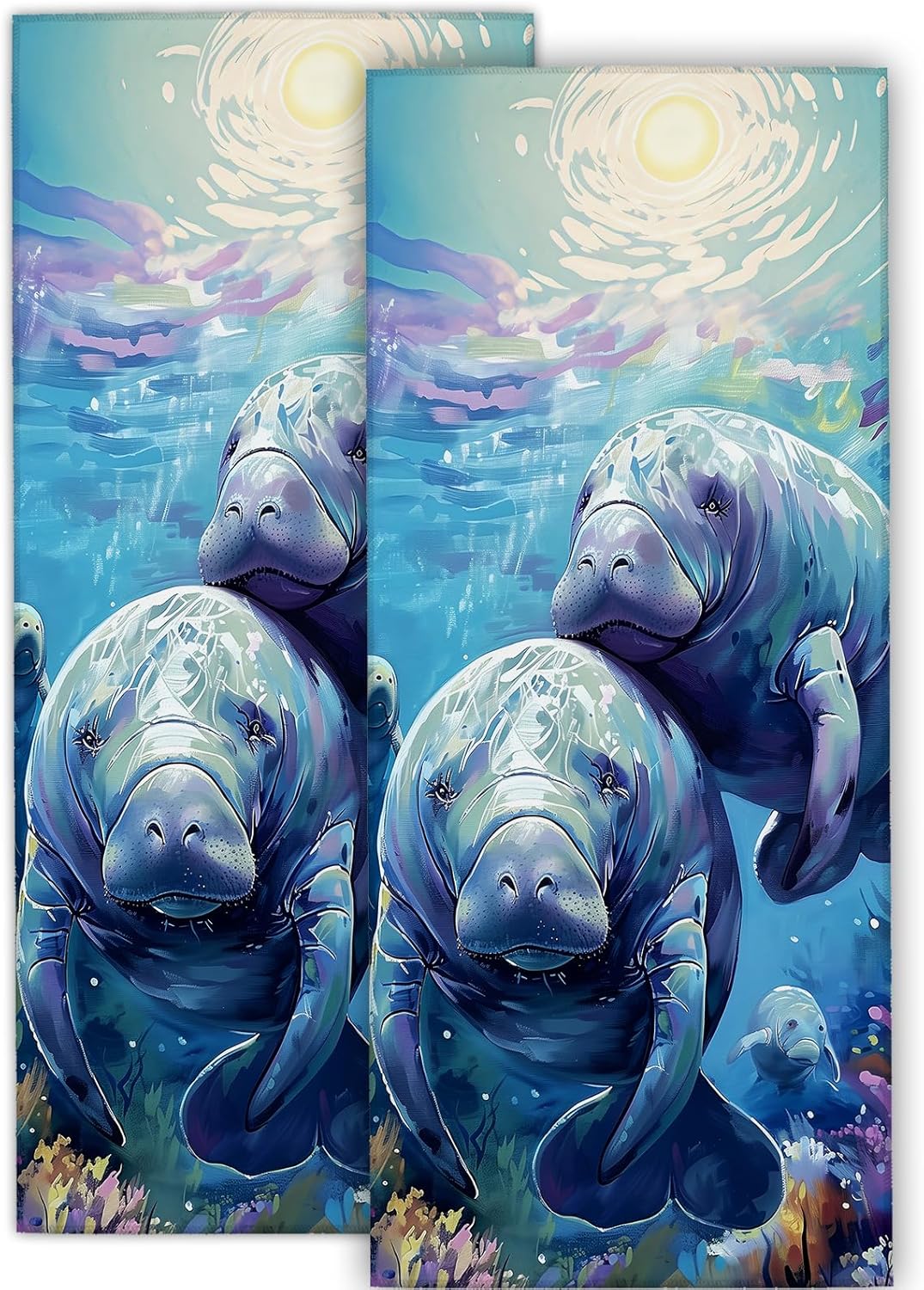 Manatee Family Hand Towel for 2 Pack,Bath Hand Towels for Bathroom Decorative Soft Absorbent Dish Towels for Kitchen, Gym, Hotel, Spa, Sport Home Decor Gifts, 14.5x28 Inch