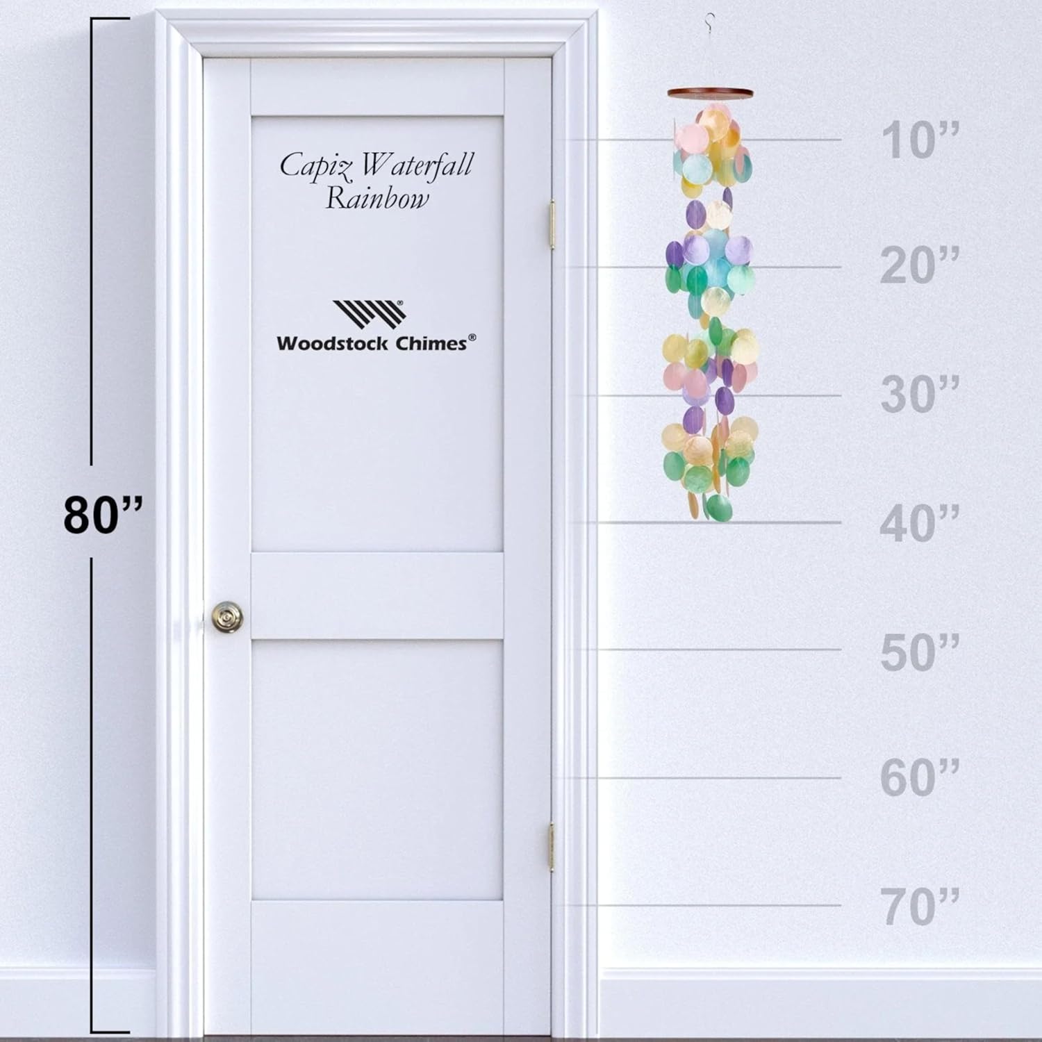 Woodstock Chimes Asli Arts Collection, Capiz Waterfall, 40'' Rainbow Capiz Wind Chimes for Outdoor, Patio, Home or Garden Décor (CWR)