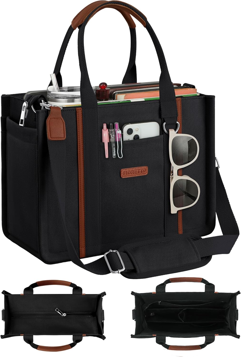 FIORETTO Women’s Canvas Tote Bag Purse with Zipper,...