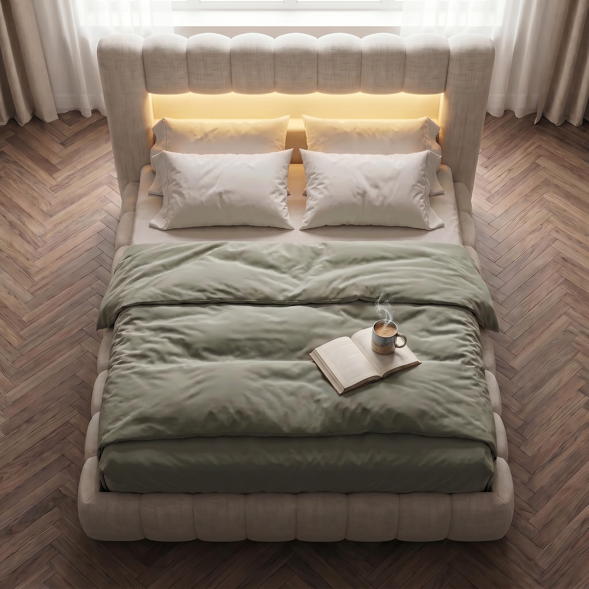 Letto matrimoniale imbottito, a bolle 180 x 200 cm, con contenitore letto