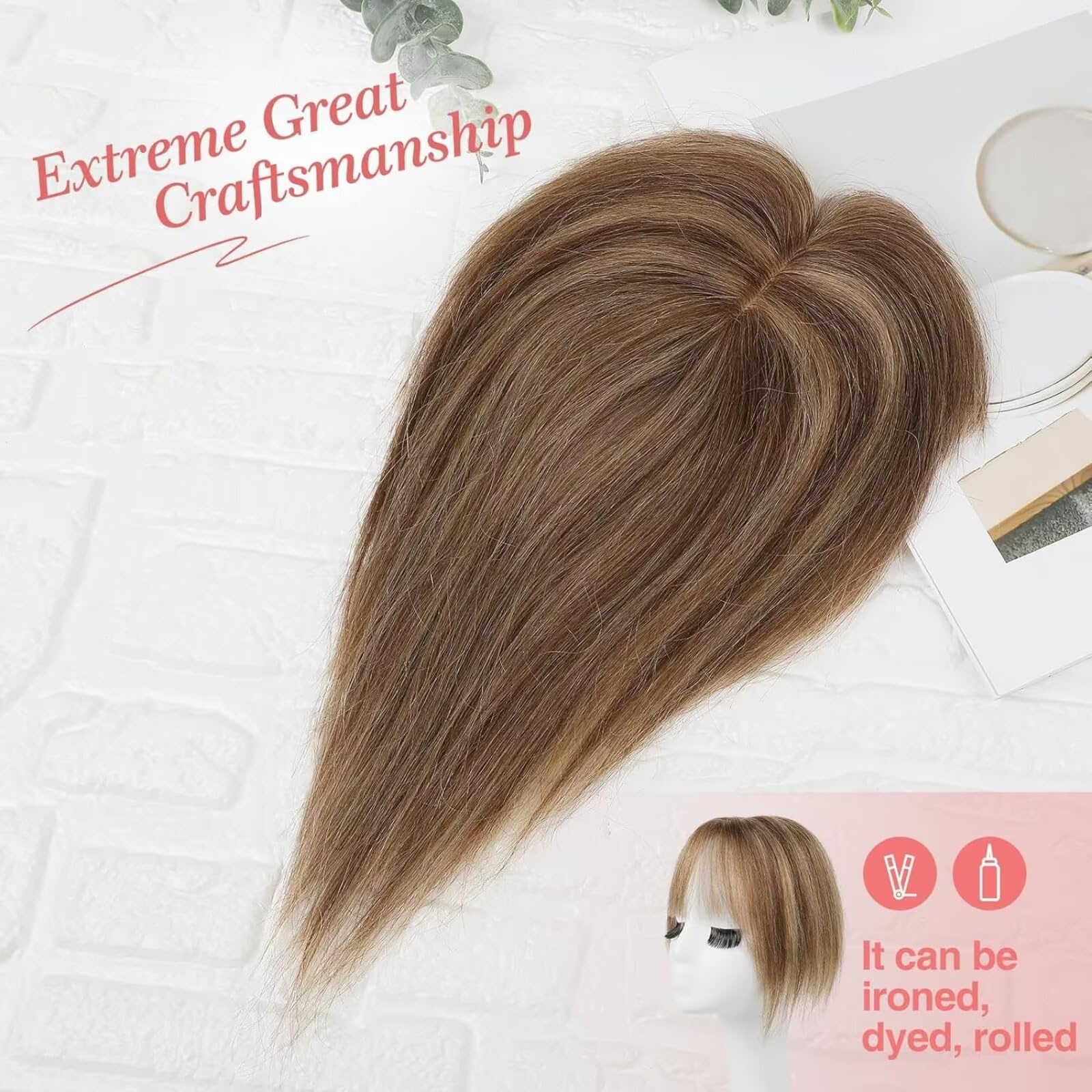 Postizo: flequillo postizo con clip para mujeres con cabello fino, 25 cm, liso, color marrón