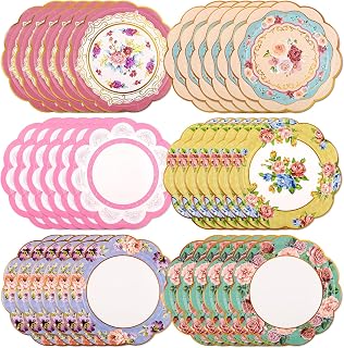 48 Pcs Floral Tea Party Paper Plates, 9 inch Disposable Vintage Paper Plates Garden Party Decoration for Birthday Baby Shower Bridal Wedding