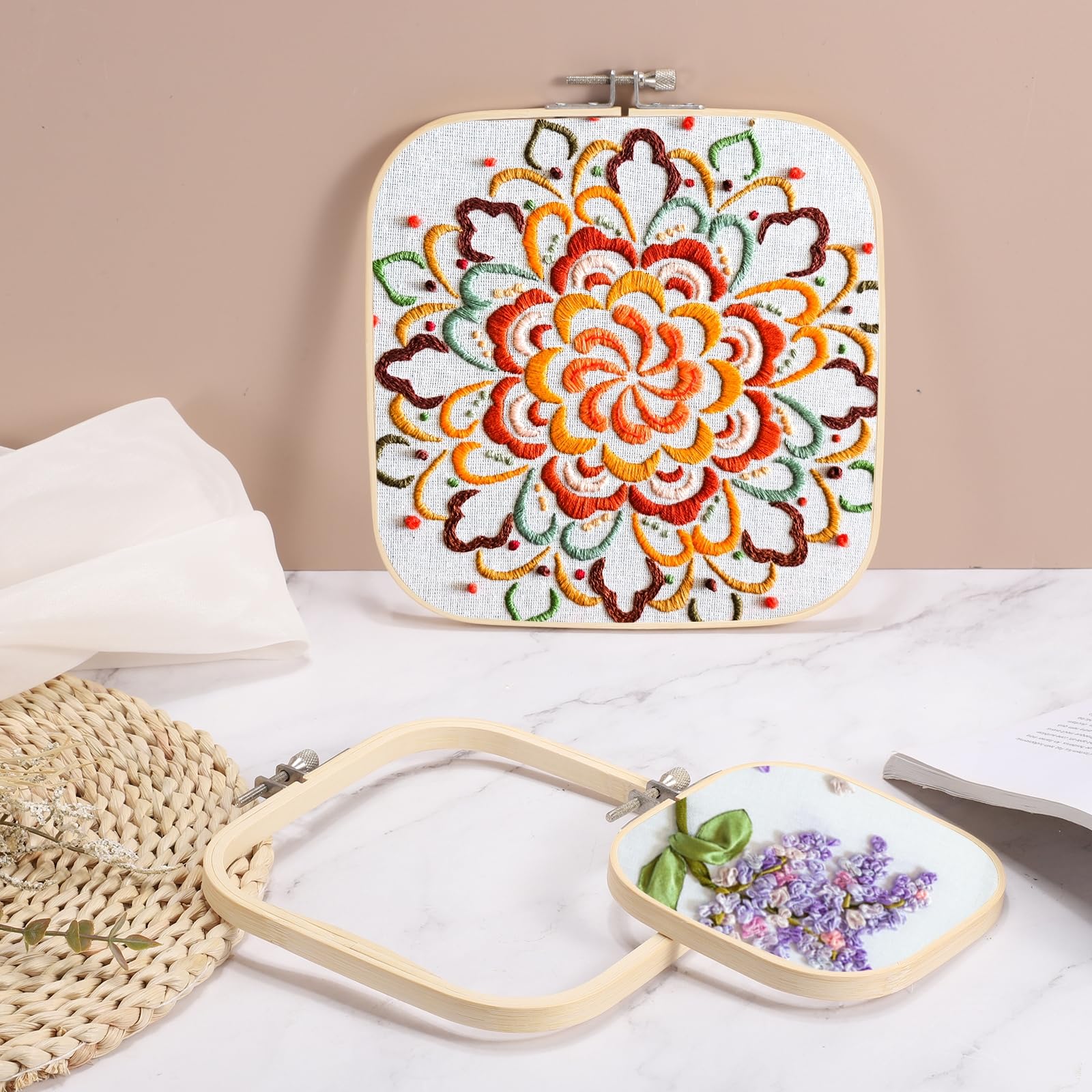 Amazon.co.jp: PATIKIL 刺繍枠 20 x 20cm 刺しゅう枠 四角 調節可能 竹
