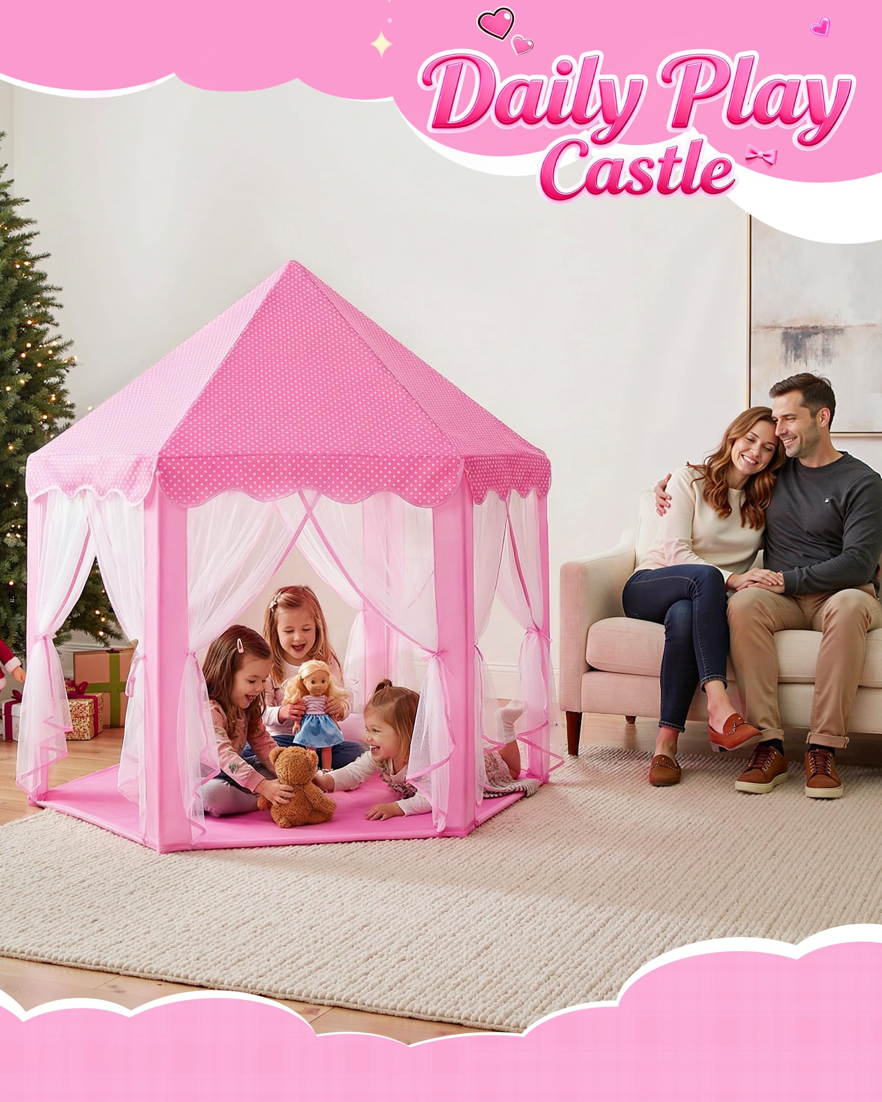 Wilwolfer Princess Tent Girls Play Tent Kids Indoor Castle Play House, Pink — Amazon image 2