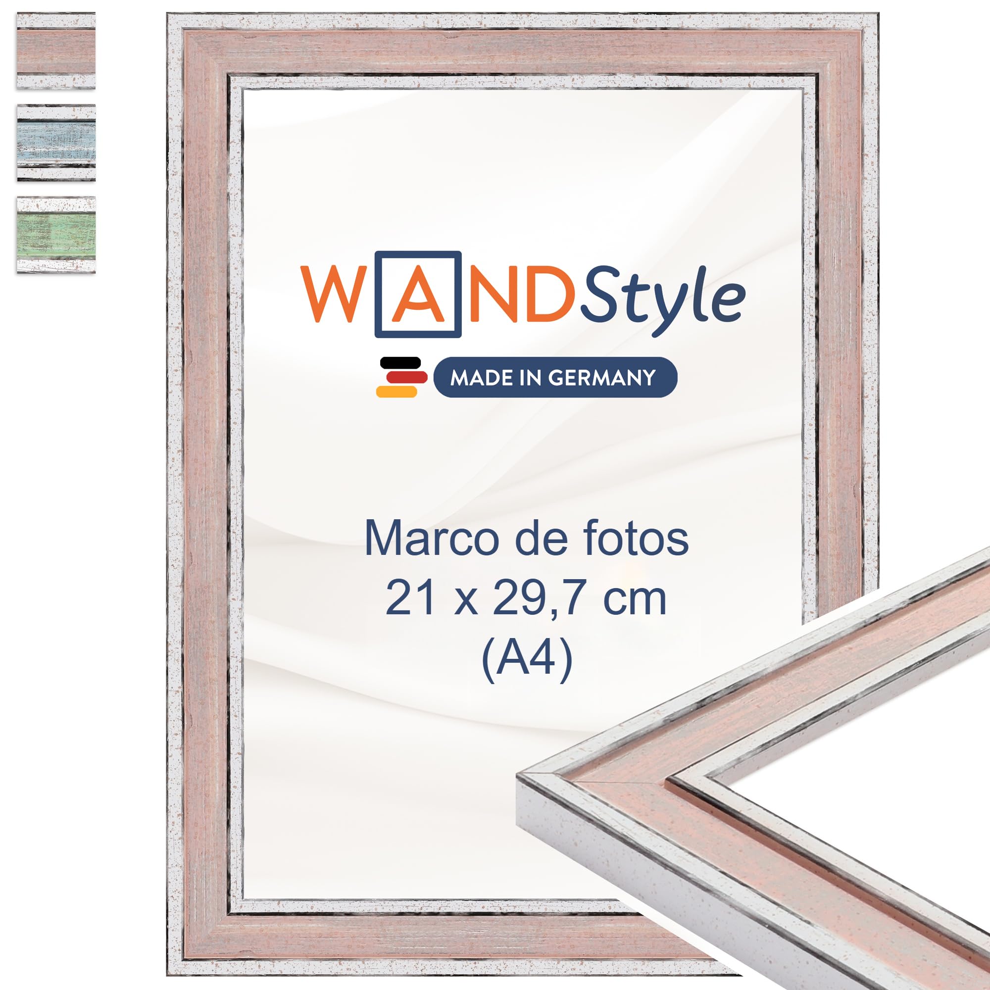 WANDStyle Marcos de fotos A4 vintage, Marco rosa para cuadro