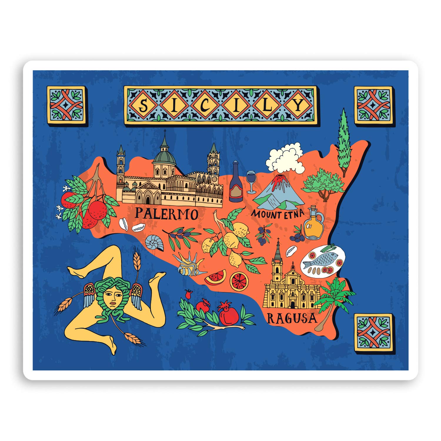 Destination Vinyl Ltd Multi 2 X 10Cm Fun Sicily Map Vinyl Stickers - Italy Travel Luggage Sticker #34623 (10Cm Wide)
