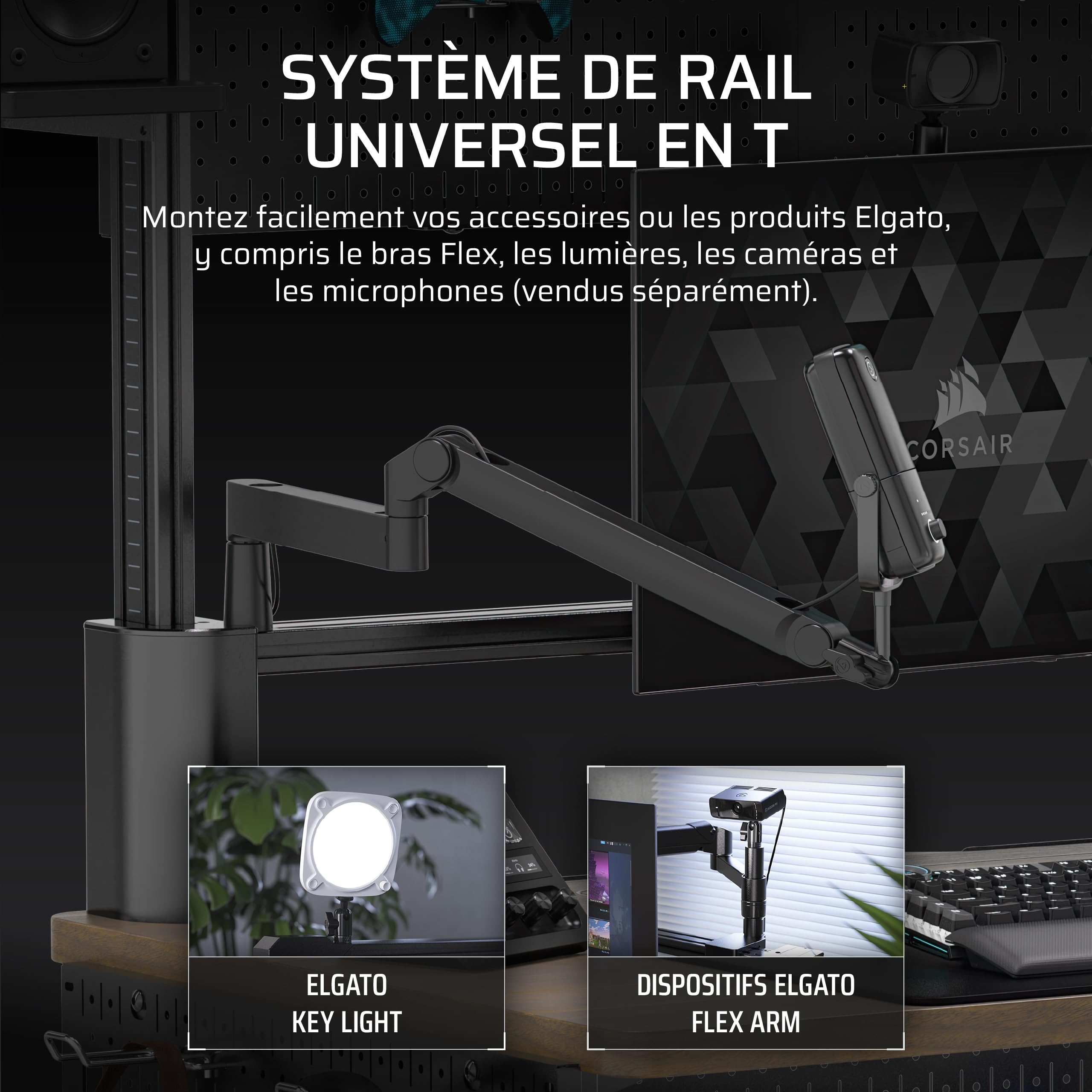 CORSAIR Platform:4 Elevate – 120 cm x 76 cm, Hauteur Réglable, Bureau d'ordinateur Électrique Debout Home Office Gaming Desk, Bras d’écran Inclus – Teinture de Noyer Foncé
