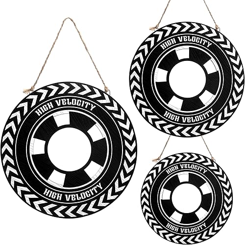 Wesiti 3 piezas de decoración de autos de carreras de 12108 pulgadas de madera para colgar en la rueda de coche de carreras para niños, cumpleaños,