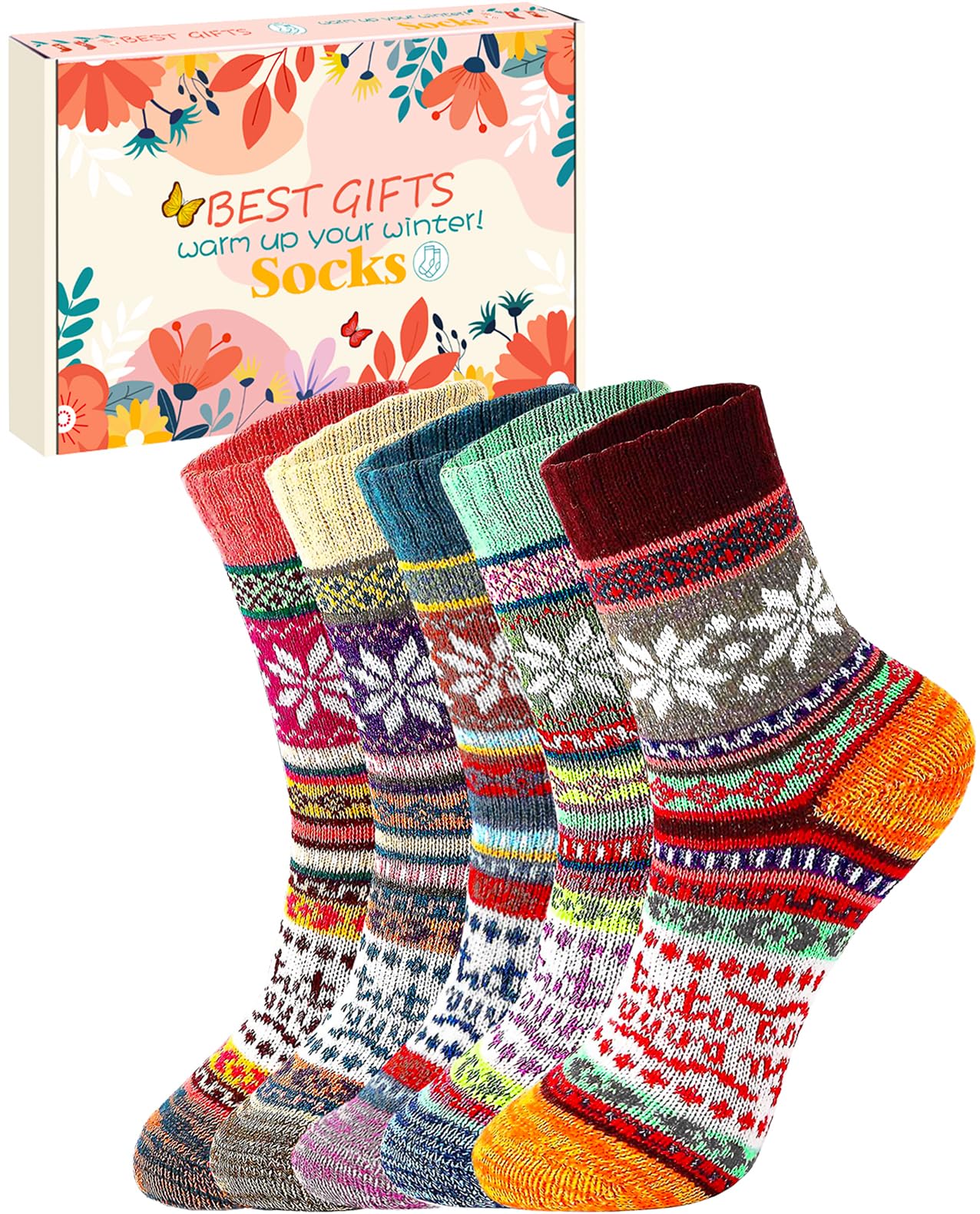 SogYupk5 Pairs Womens Socks, Thermal Socks for Women, Thick Wool Winter Warm Knitting Ladies Bed Socks, Christmas Gifts for Women