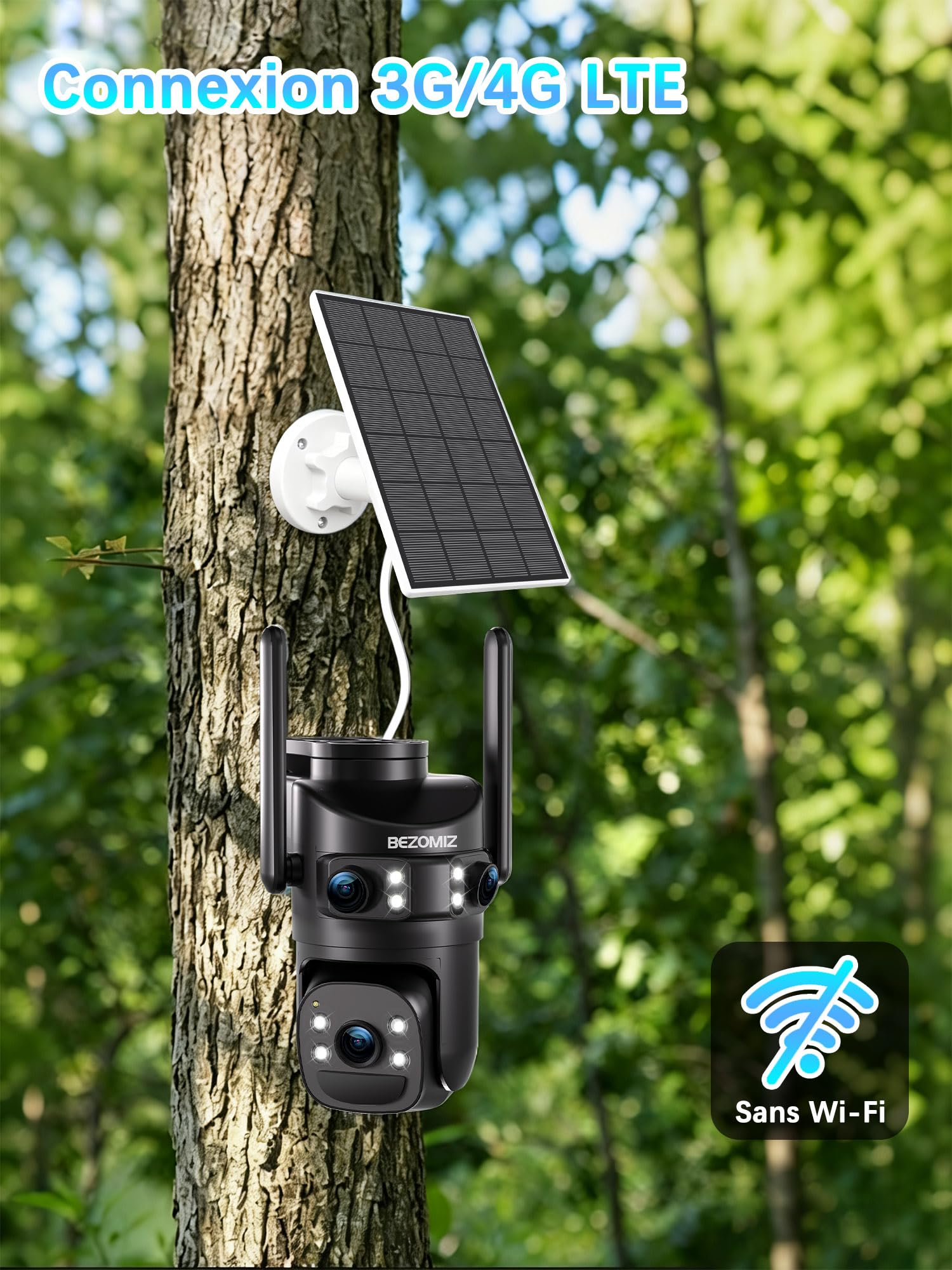 4G LTE telecamere di sorveglianza solare con scheda Sim,AOV 24/7,a triplo obiettivo,4K Rilevazione umana,360° PTZ Telecamera esterna,Monitoraggio automatico,Audio bidirezionale,IP66,Visione Notturna