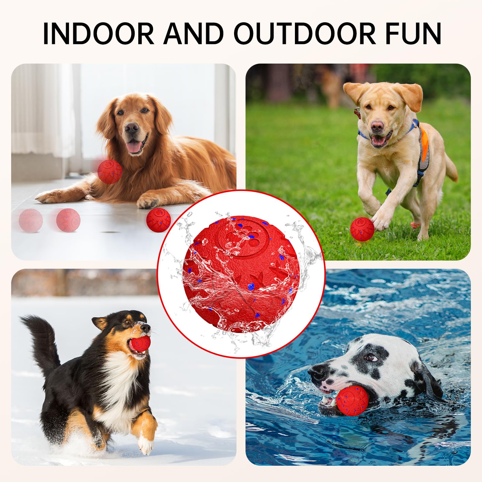 Balle interactive pour chien, mouvement automatique, rebondissement et rotation, indice d'étanchéité IP54, balle roulante active pour chiens de taille moyenne et grande [2025] rechargeable par