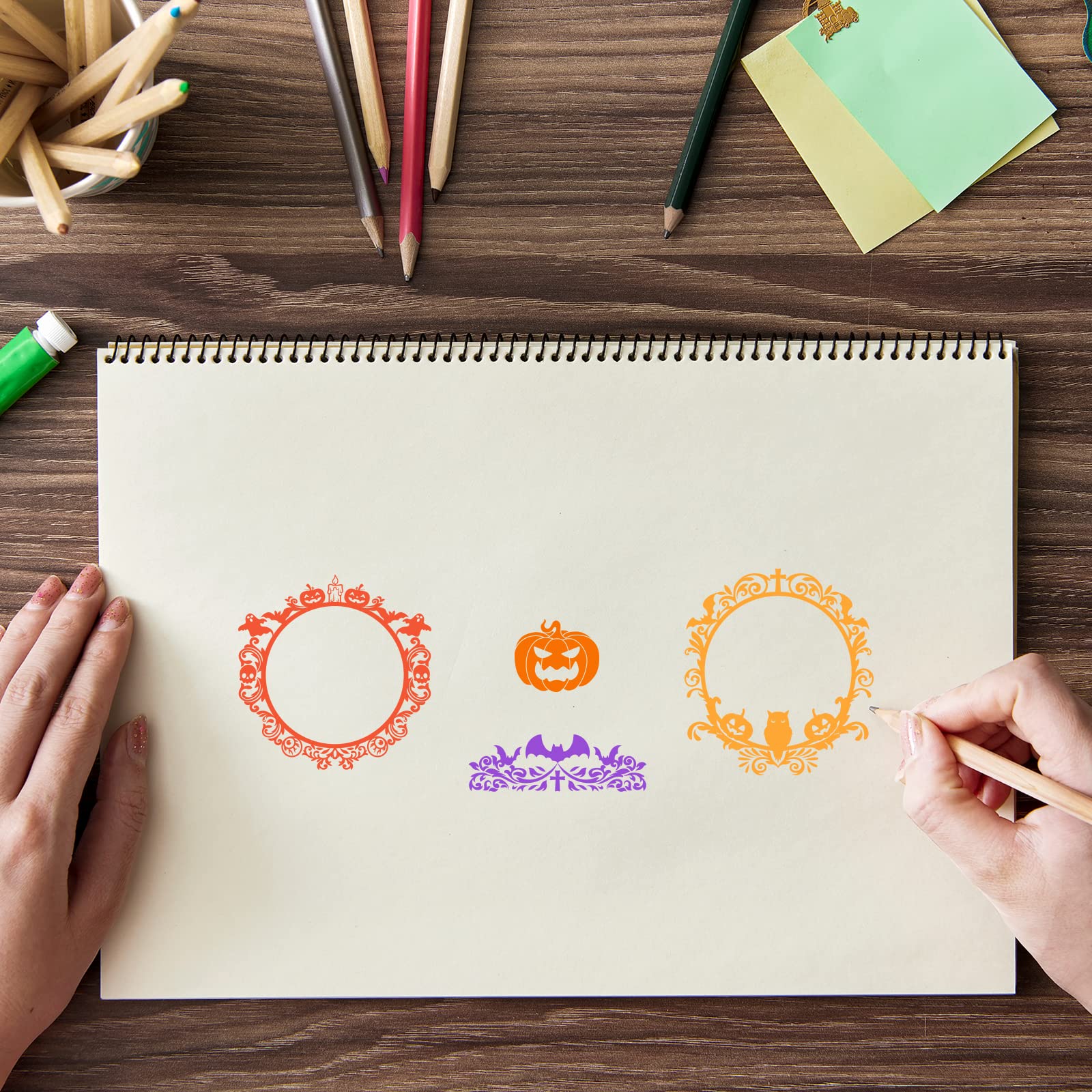 GLOBLELAND Set Timbri Trasparenti Silicone Halloween – Scheletro Cuore Fungo Per Scrapbooking E Biglietti - 2