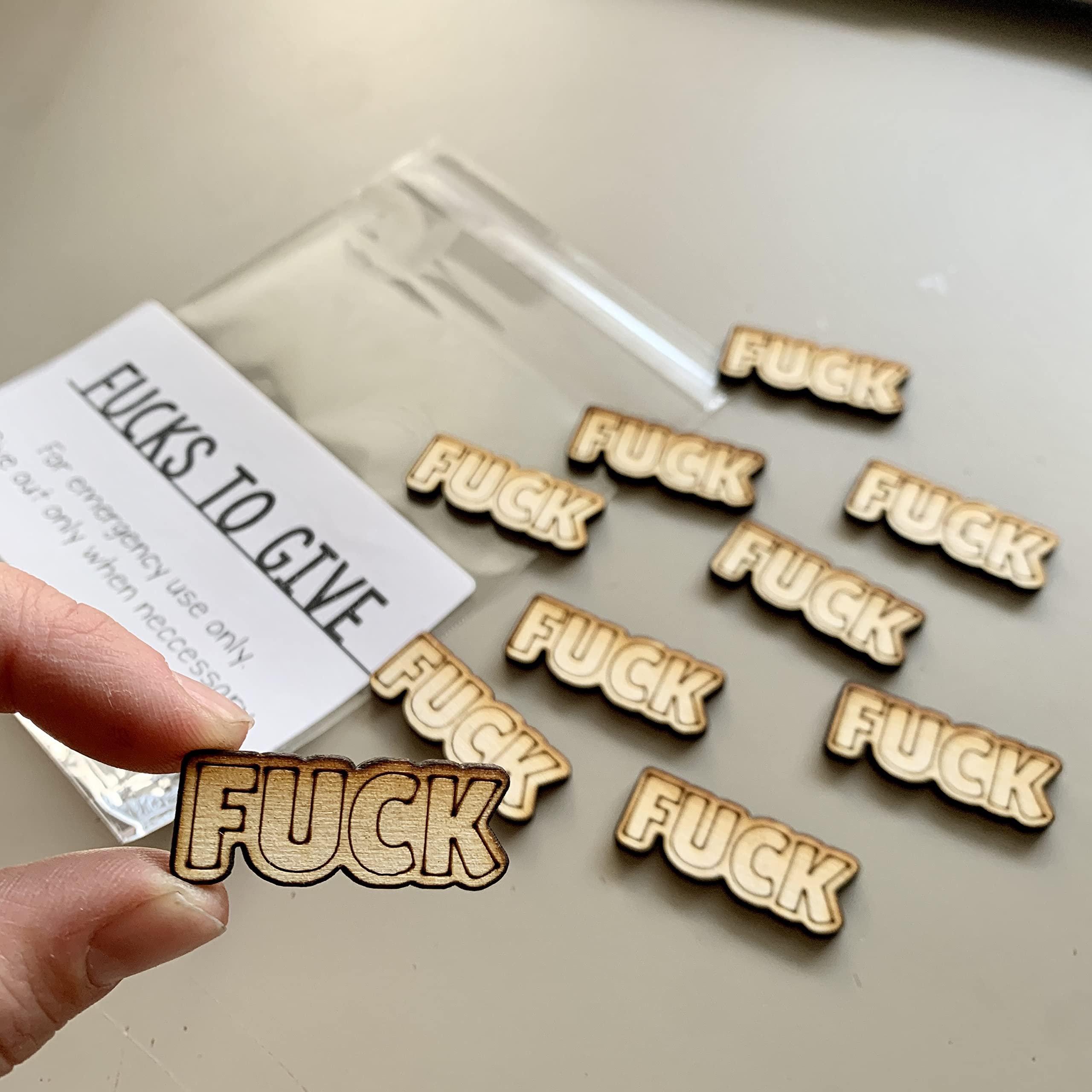 MustHome | Funny Gift | Box of Insults | Funny Prank Cards for Friends/Siblings | Bag of Fucks | Fucks to give | Set of 5 | Wooden