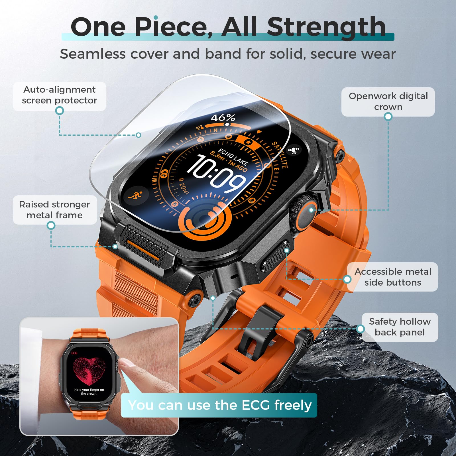 Neitra Metallhülle mit Armband für Apple Watch Ultra 3/2/1 49 mm mit Displayschutz, 360° Einteiler-Abdeckung, Schutz vor Stürzen & Staub, Zugriff auf die ECG-Krone, für Sport & Alltag