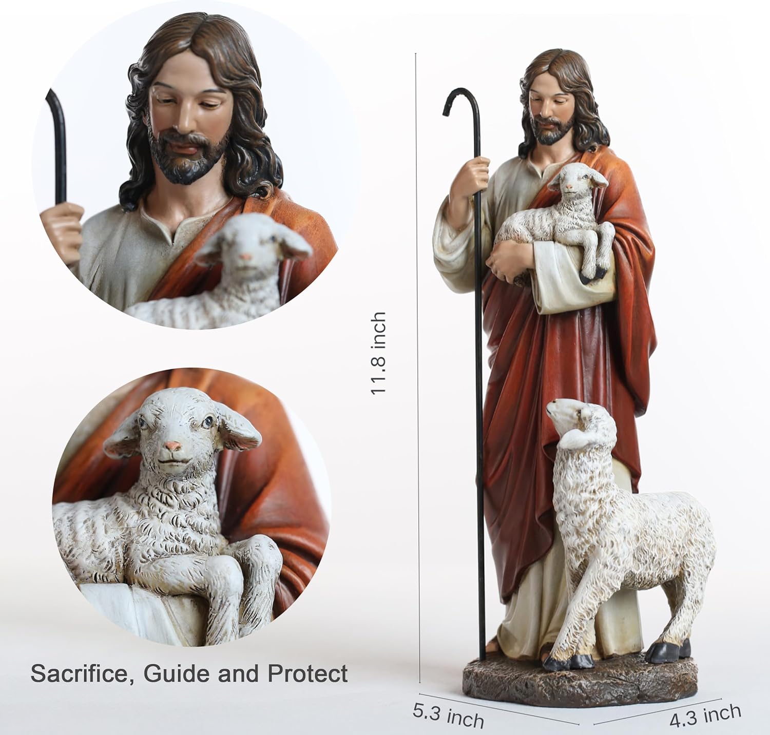 BC Catholic The Good Shepherd Statue, 11.8" H Christ Jesus Figure, Grace, Hope, and Guidance Home Decor, Religious Gift, Classical Renaissance Sculpture Hand Painted by Buildclassic - Image 2