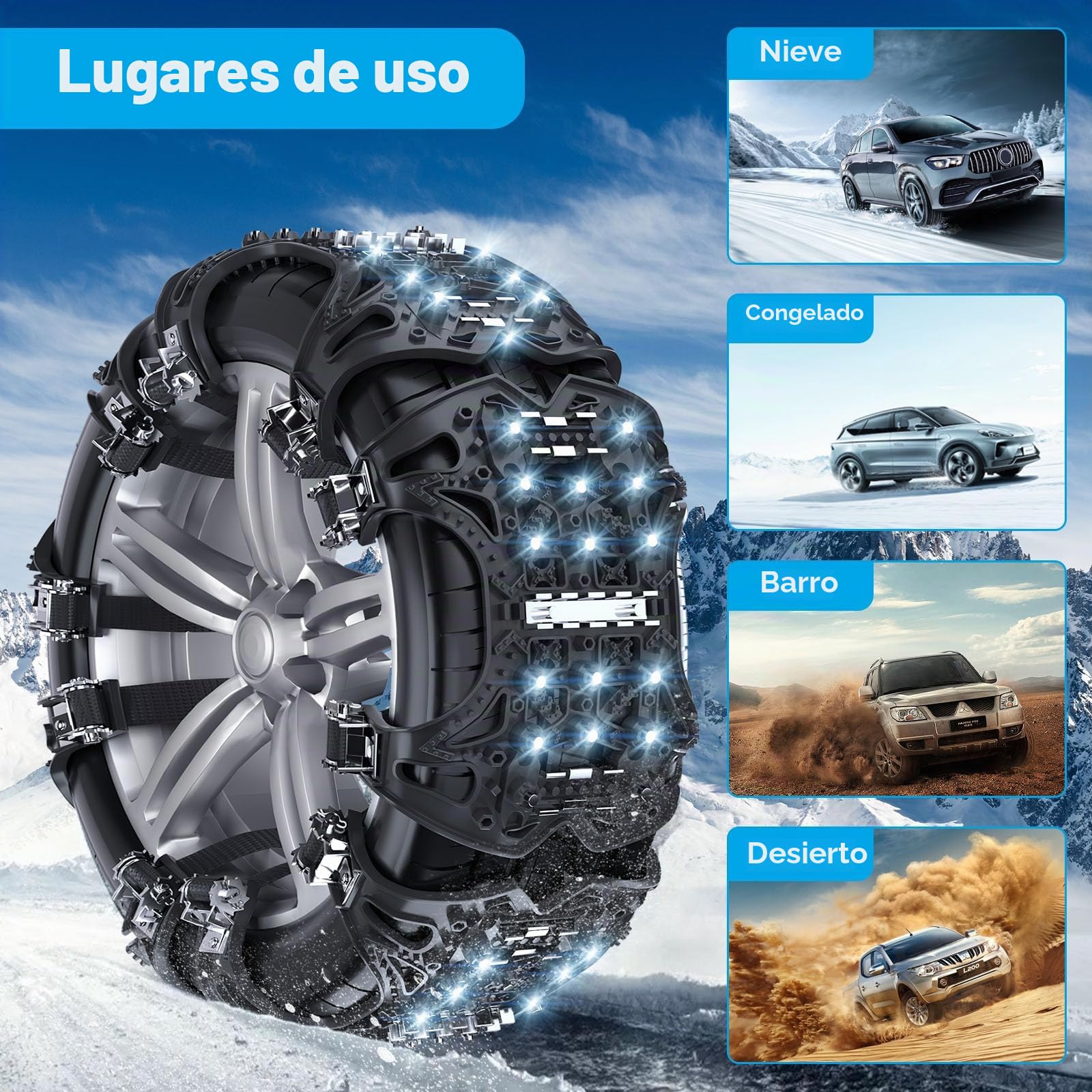 FethFire Cadenas Nieve Universales, 6 Piezas Cadenas Coche Nieve para Coches SUV con Ancho de Neumático 165-285 mm