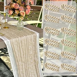 12 Pack Ivory Cheesecloth Table Runner 22x120 Inch-Naturally Dyed Colors Sheer Gauze Cheese Cloth Wedding Table Runner,Rustic Boho Crinkle Fabric, Reception, Bridal Shower,Farmhouse Dining Decor