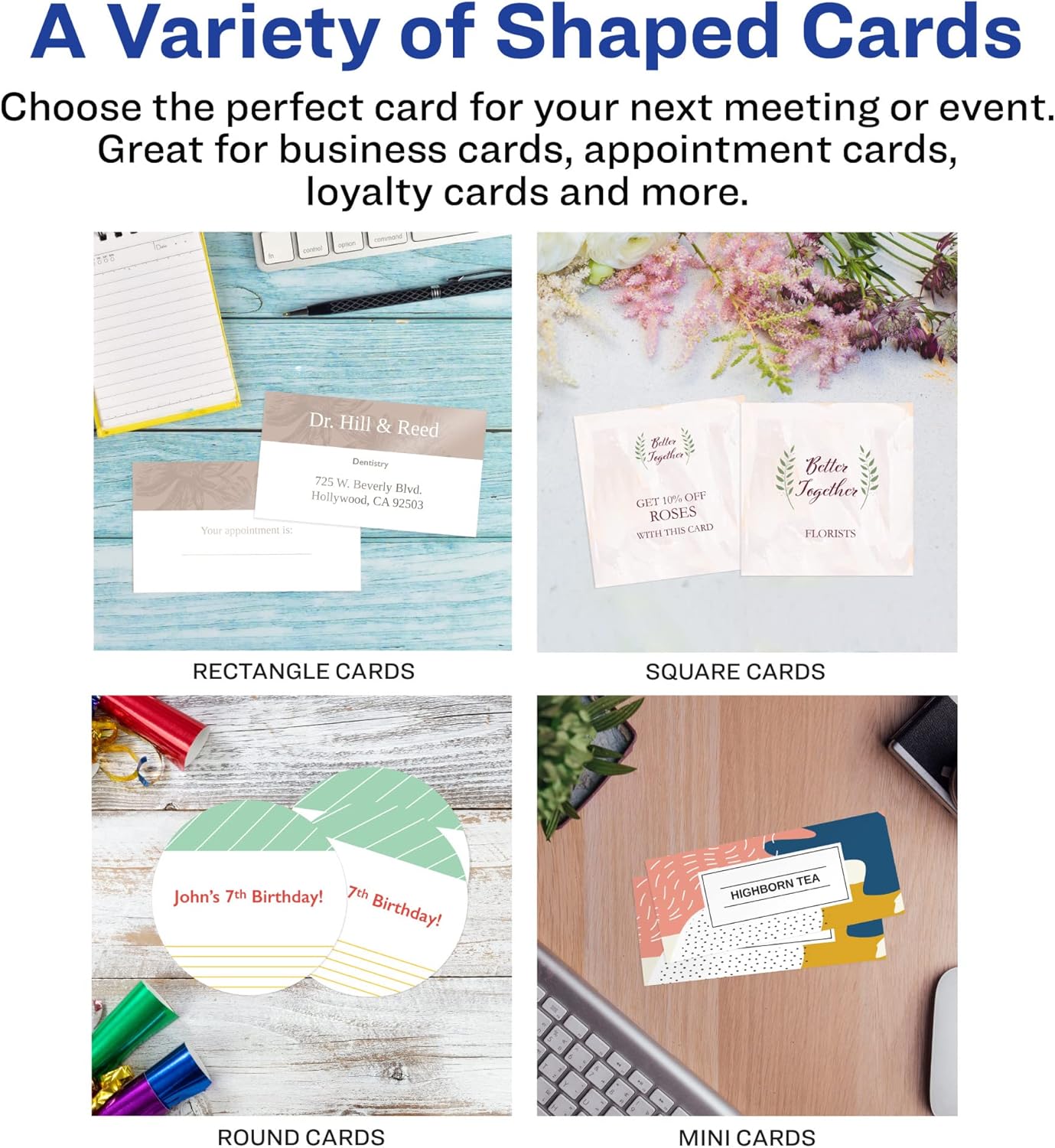 Avery Glossy Business Cards with Sure Feed Technology, 2" x 3.5", Glossy White, 160 Total, Clean Edge, Print-to-the-Edge, Inkjet Printable Cards (8801)