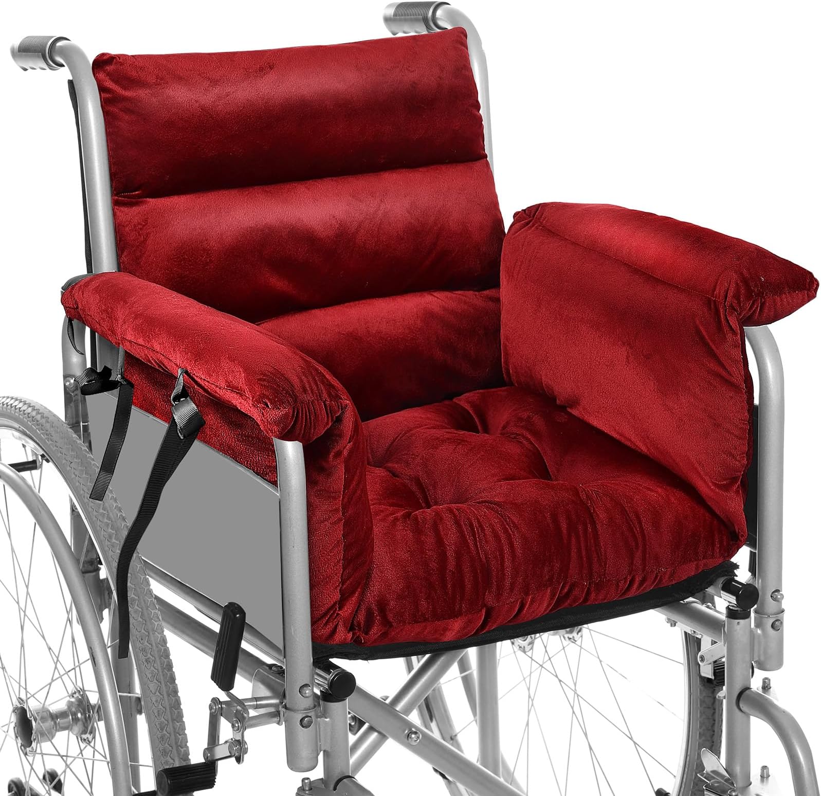 Suzile Wheelchair Cushion Wheelchair Seat Cushion with Strap Recliner Suitable for 18 Inches Armrest and Support for Senior(Burgundy)