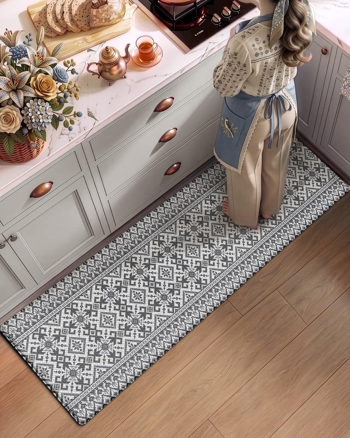 LUMI Tappetino imbottito da cucina anti affaticamento per pavimento, ultra morbido, impermeabile, per stare in piedi, antimacchia, in PVC, comodo per casa, ufficio, lavanderia, 61 x 218 cm